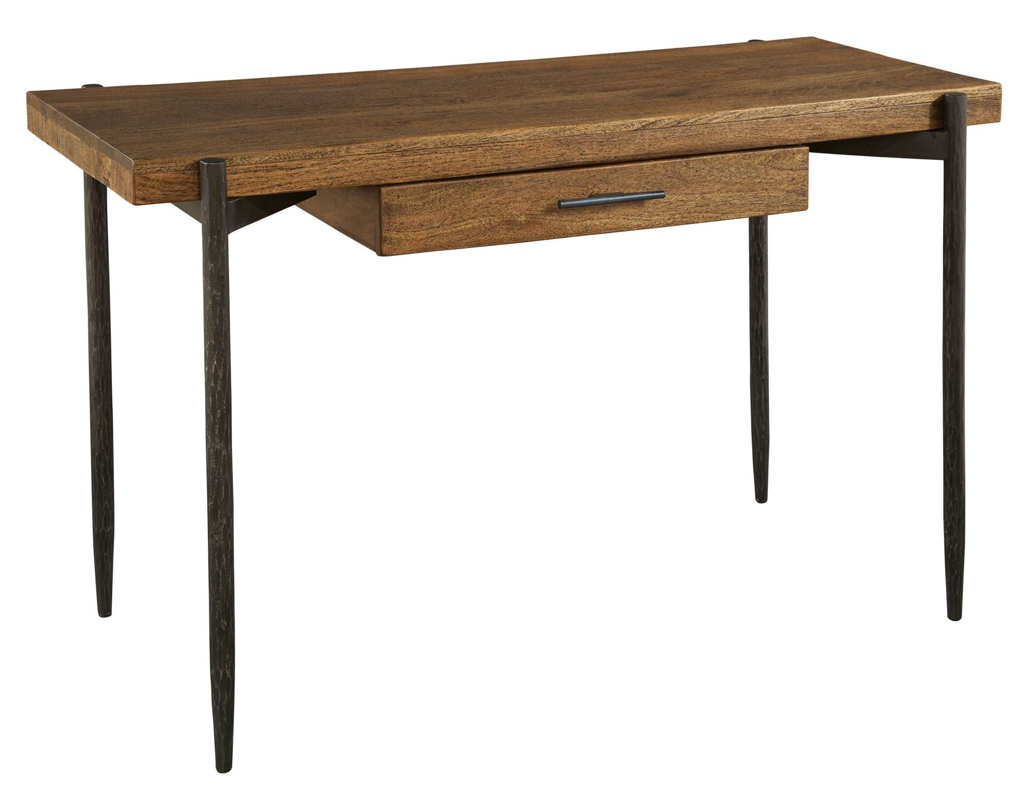 Bedford Park desk with select solid wood top, wrought iron tapered legs, single center drawer, Bedford Park finish