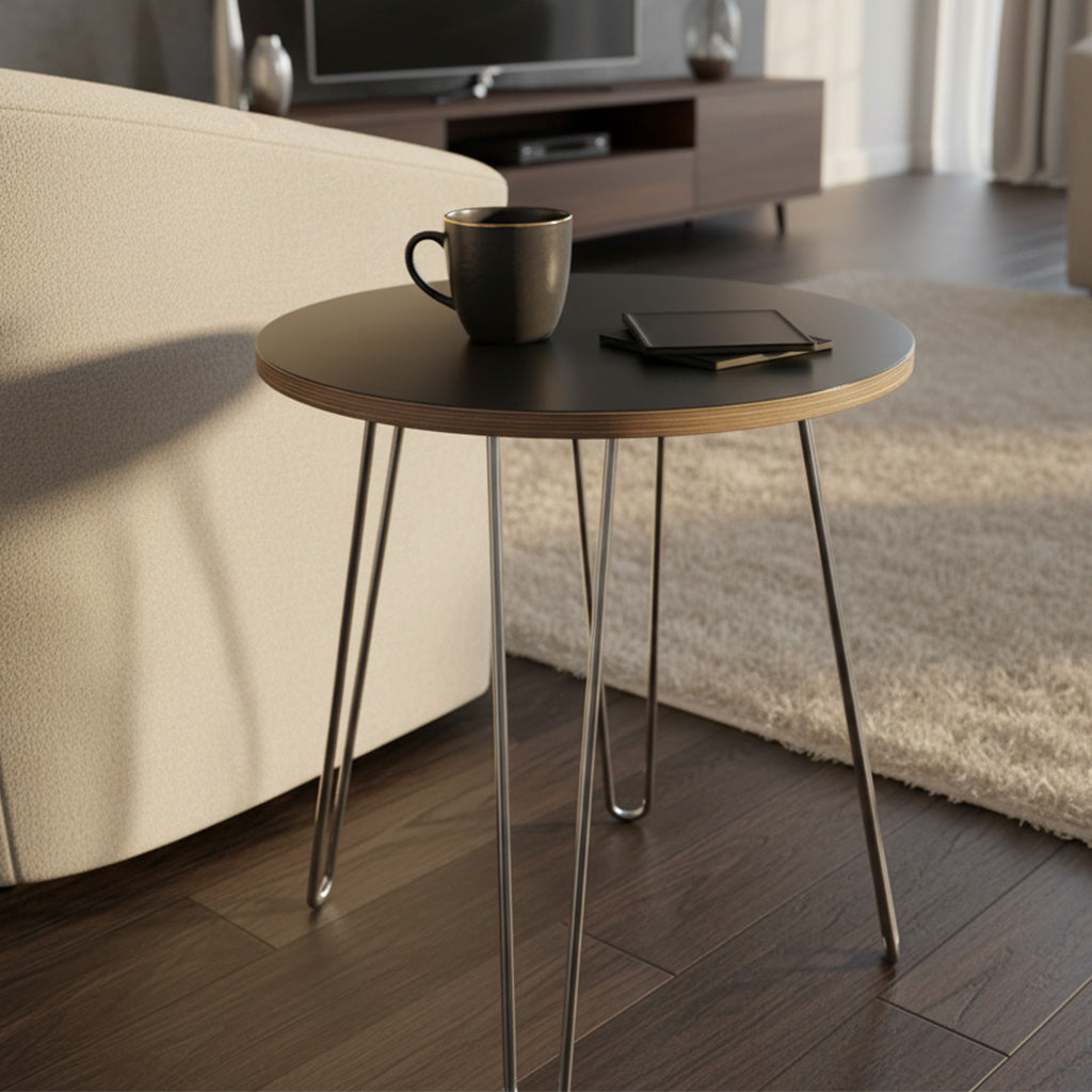 DesignerPly Round End Table: Matte Black