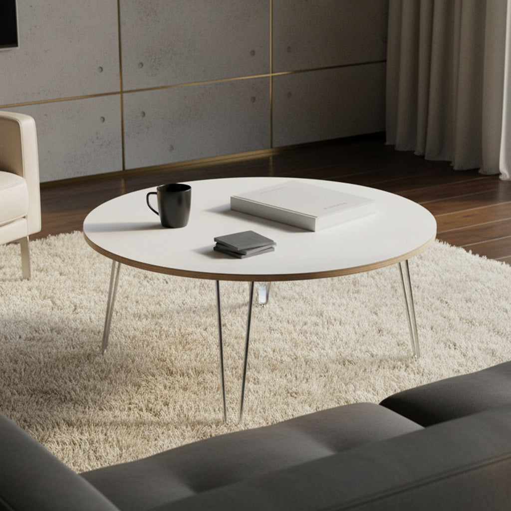 DesignerPly Round Coffee Table: Designer White
