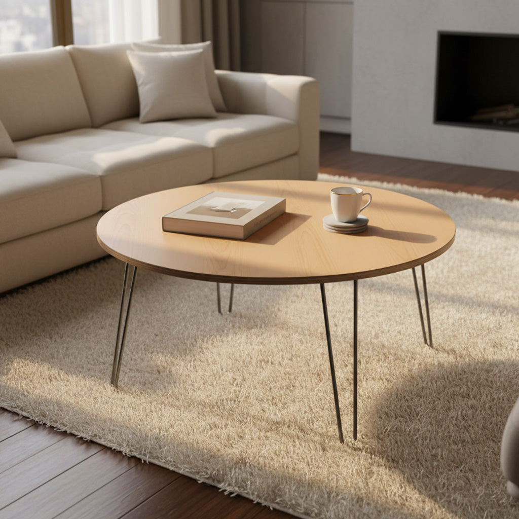 DesignerPly Round Coffee Table: Natural Maple