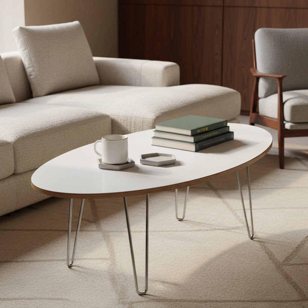 DesignerPly Oval Coffee Table: Designer White