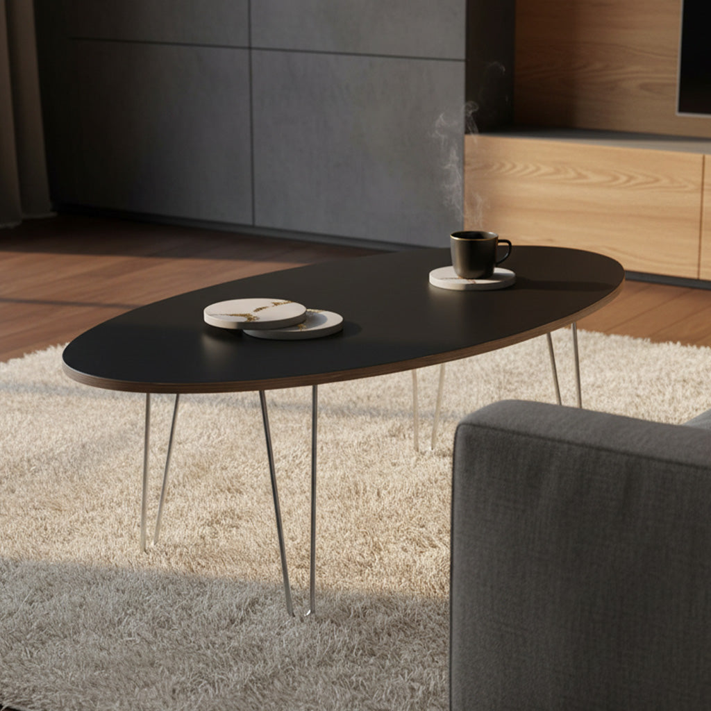DesignerPly Oval Coffee Table: Matte Black