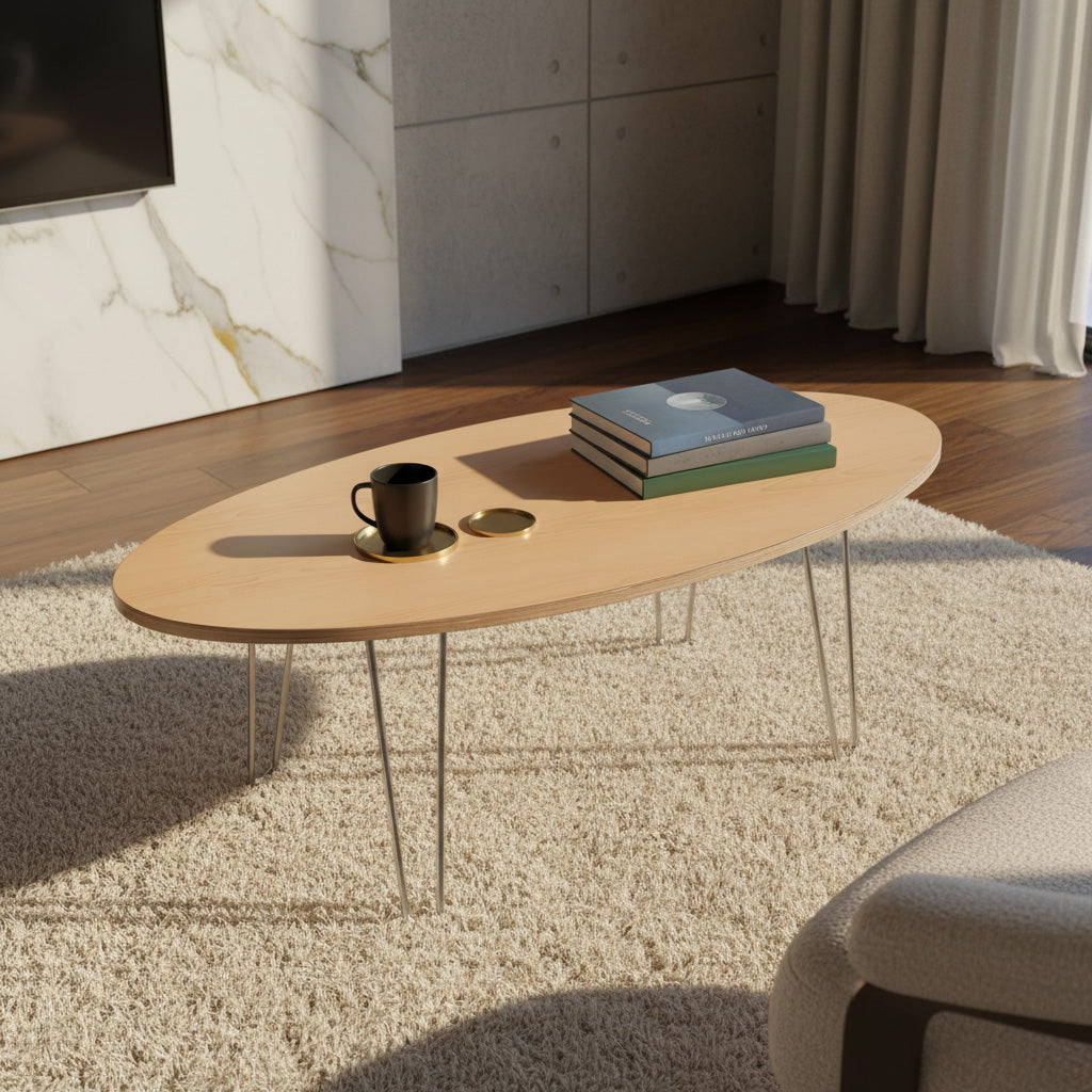 DesignerPly Oval Coffee Table: Natural Maple