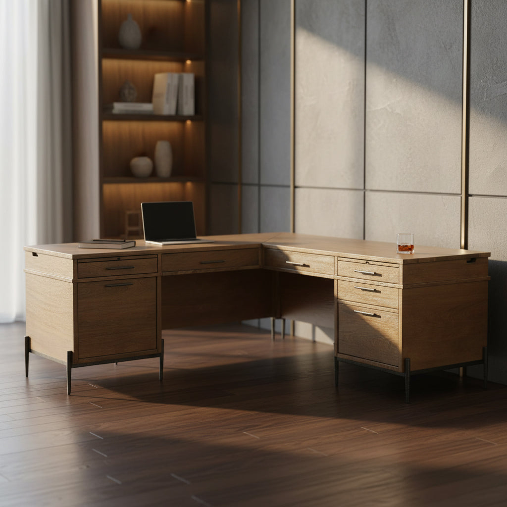 Bixby 2-Piece Wood Office Desk and Bookshelf, image size:1024x1024