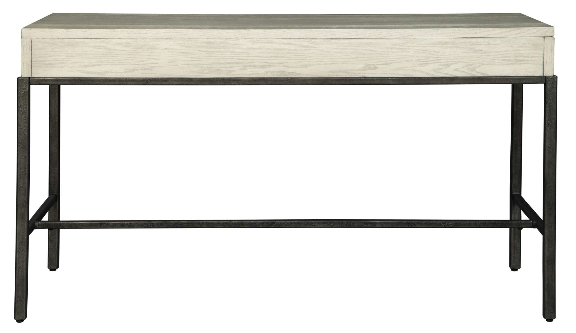 Writing desk with select solids and red oak veneers, three drawers including drop-down keyboard drawer, pewter finish