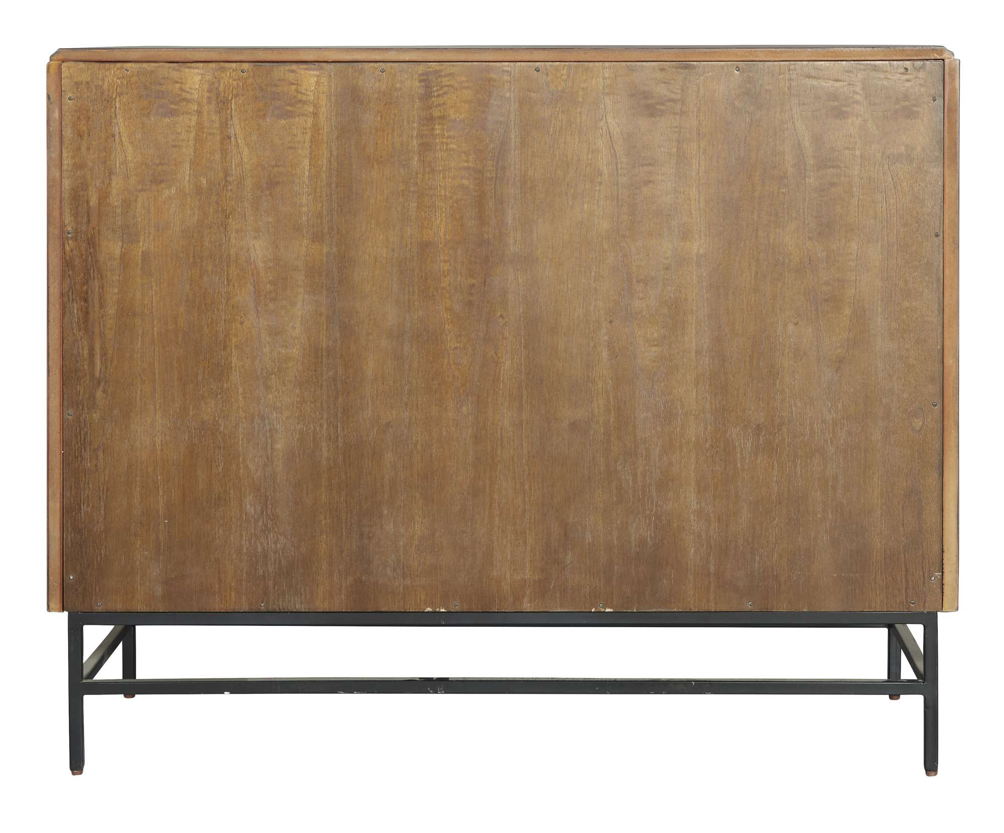 Hekman accent chest with solid wood back panel, black metal legs, and durable construction for stylish storage solution