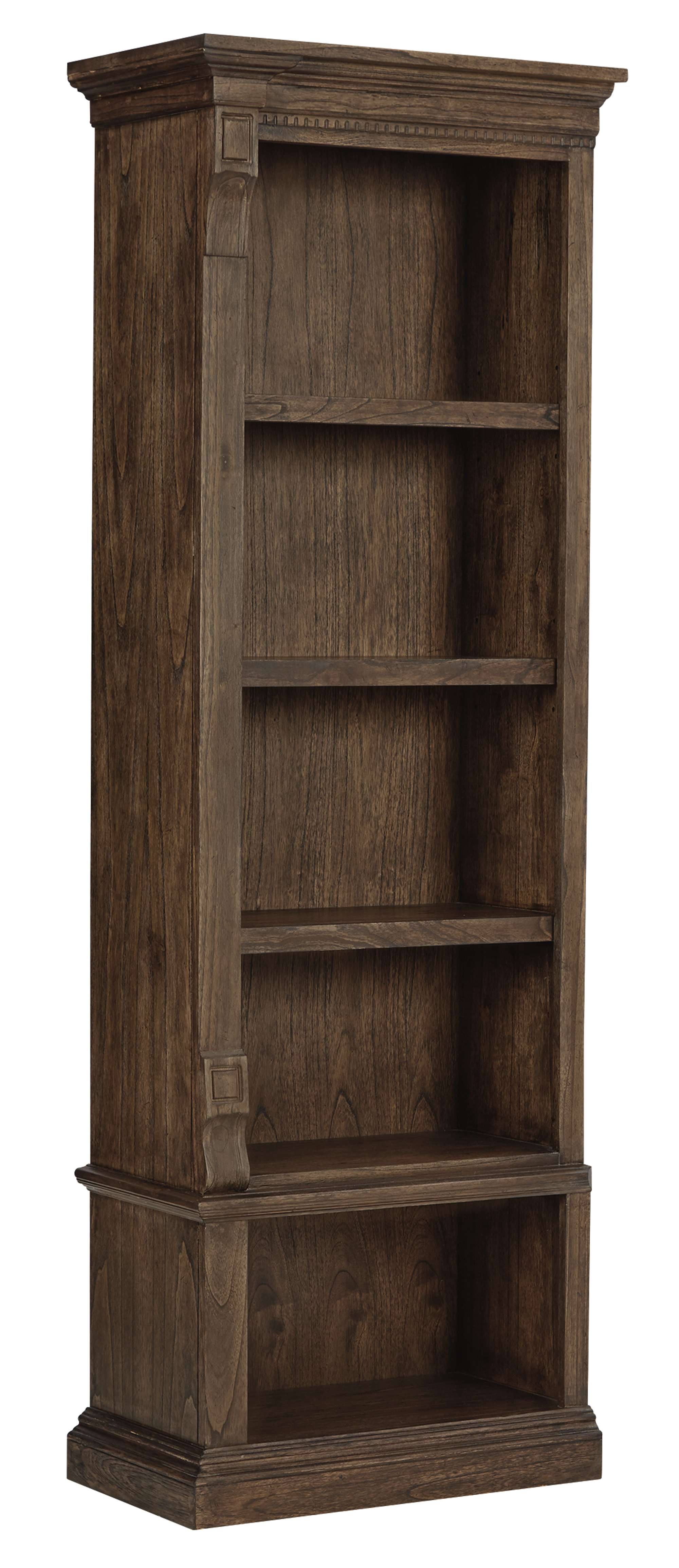 Wellington Estates office executive left bookcase with mindi veneers and solids, three adjustable shelves, and Java finish