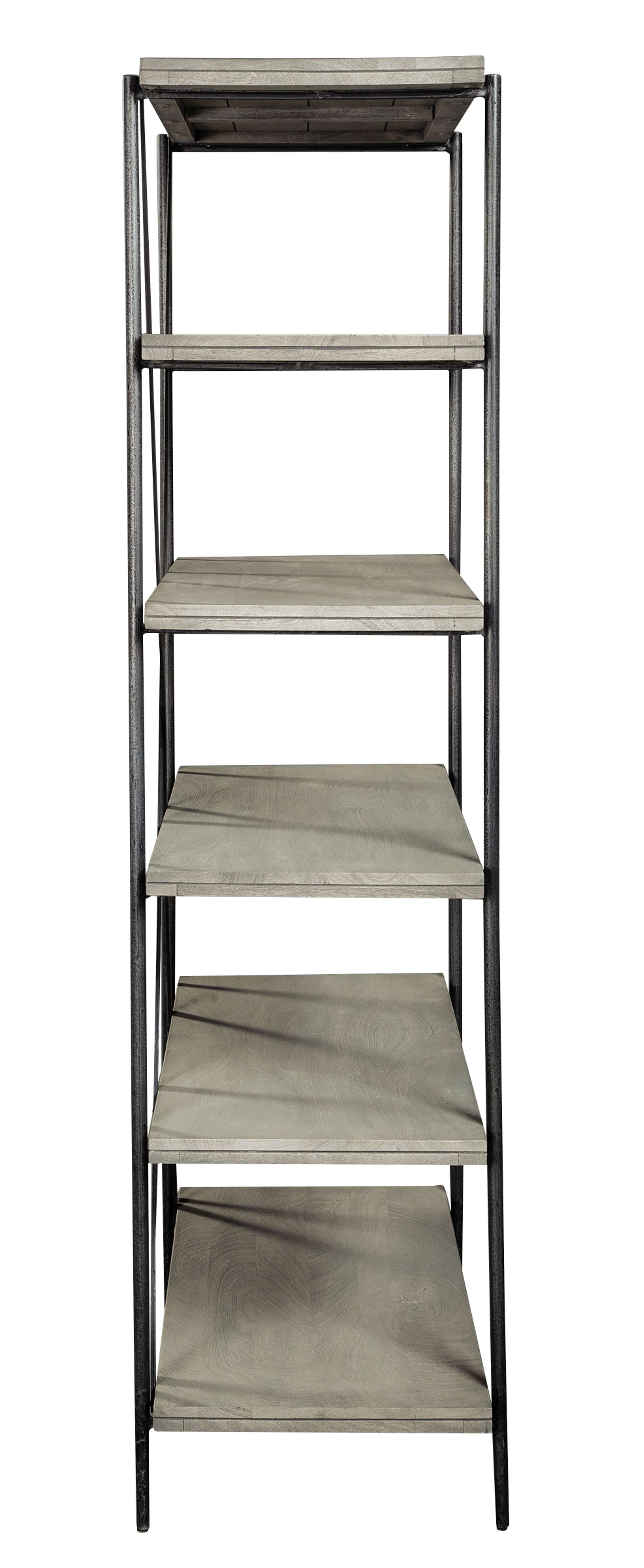 Bedford Park open shelving with gray wood shelves and black metal frame in an industrial and traditional blend design