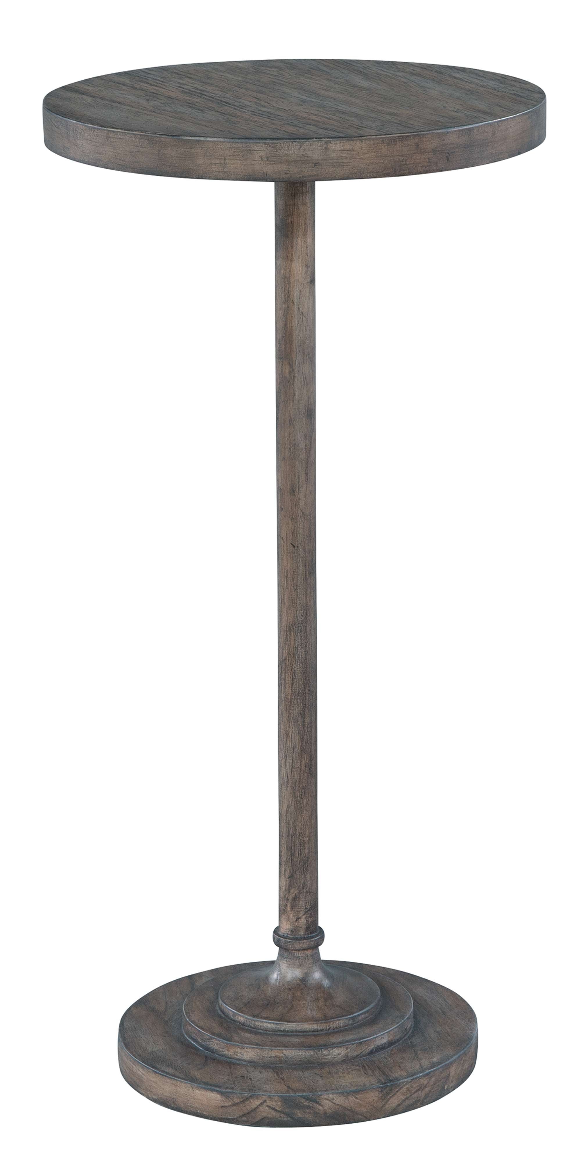 Lincoln Park end table with select solids and veneers, round top, pedestal base, and Lincoln Park finish