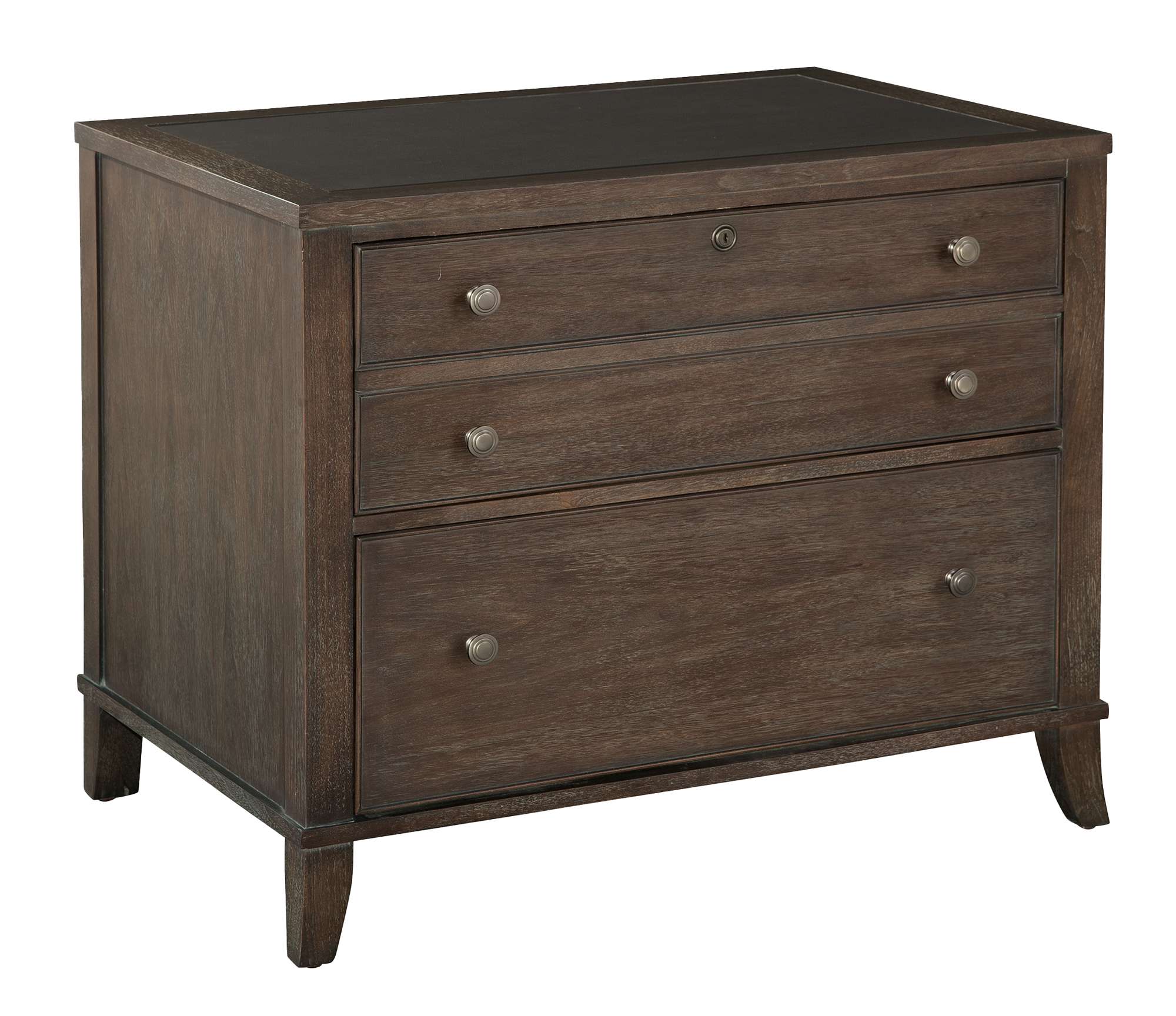 Urban Executive File Cabinet with leather top, two lockable drawers, select veneer and solid wood, brushed nickel hardware
