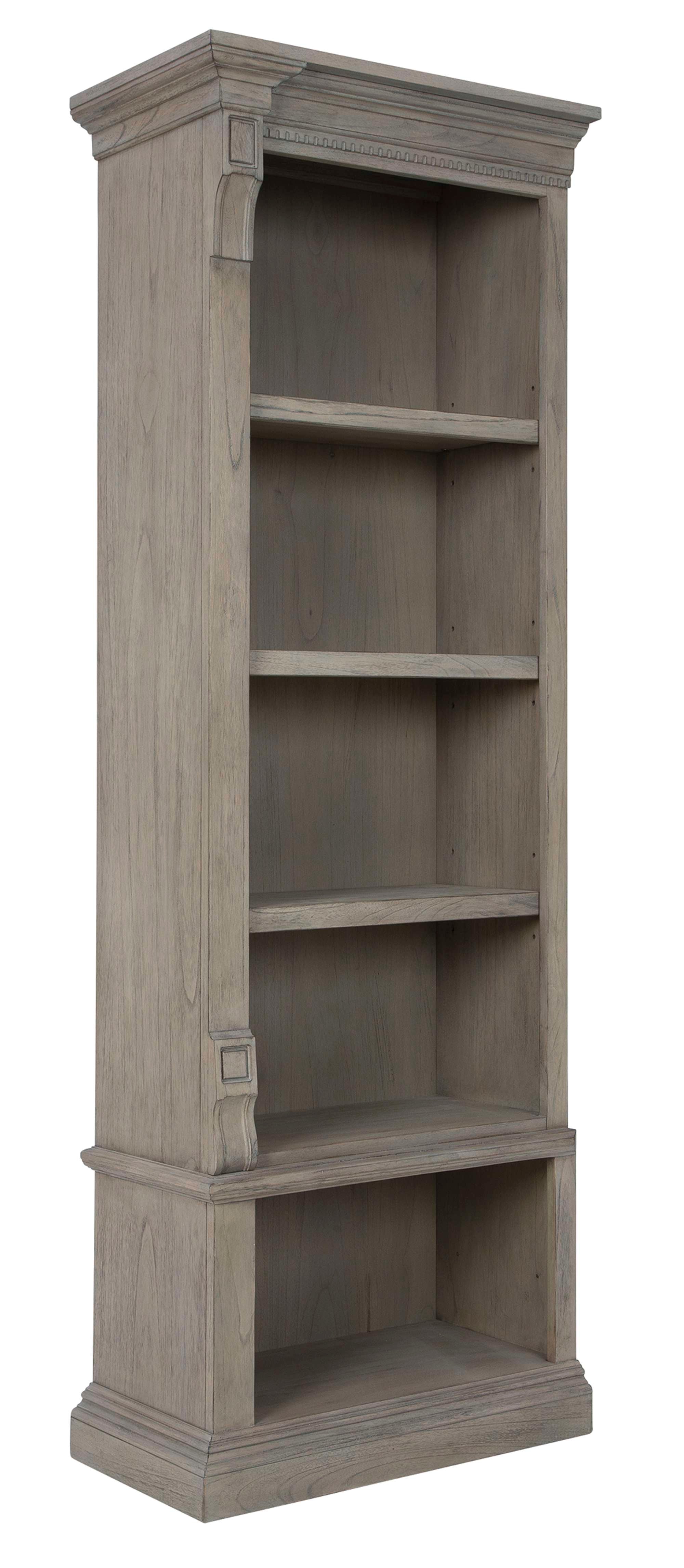Wellington Estates office executive left bookcase with mindi veneers, driftwood finish, three adjustable shelves, and one fixed shelf