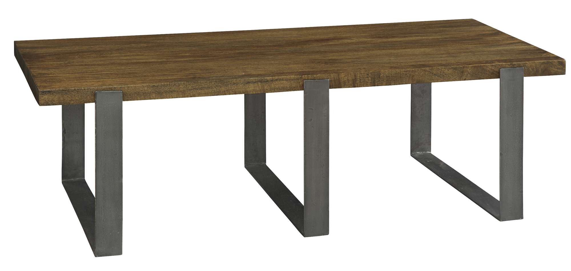 Bedford Park coffee table with solid mango slab top, forged iron base, hardware, and Bedford finish, 60" wide