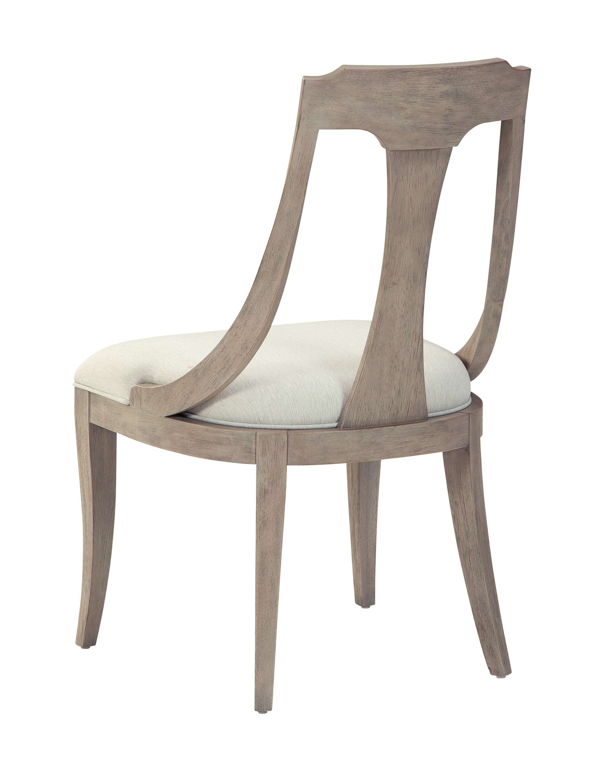 Wellington Estates sling dining arm chair with select solids, heavy weight linen upholstery, and driftwood finish