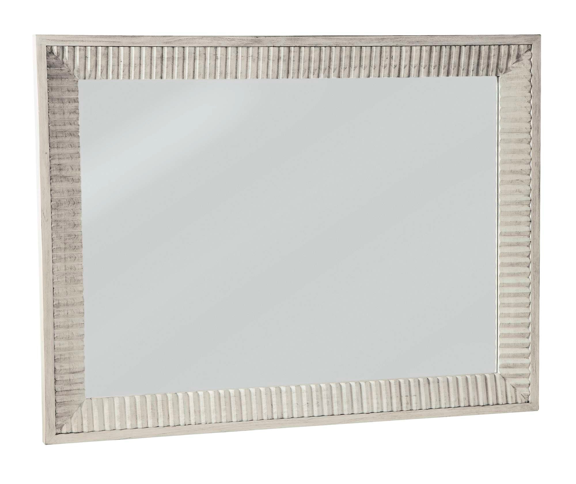 Sierra Heights rectangular mirror with serrated mindi veneer and solid wood frame in Sierra finish