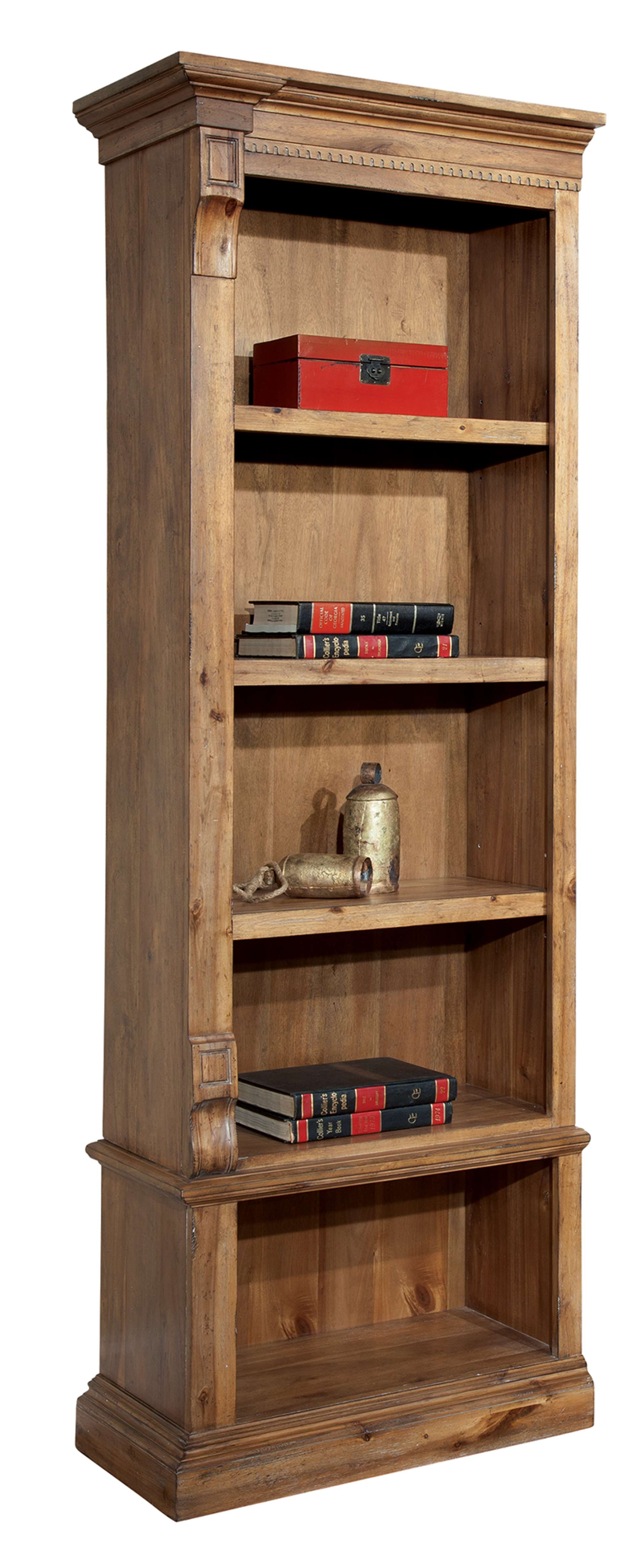 Wellington Hall office executive left bookcase with acacia veneers, three adjustable shelves, and natural wood finish