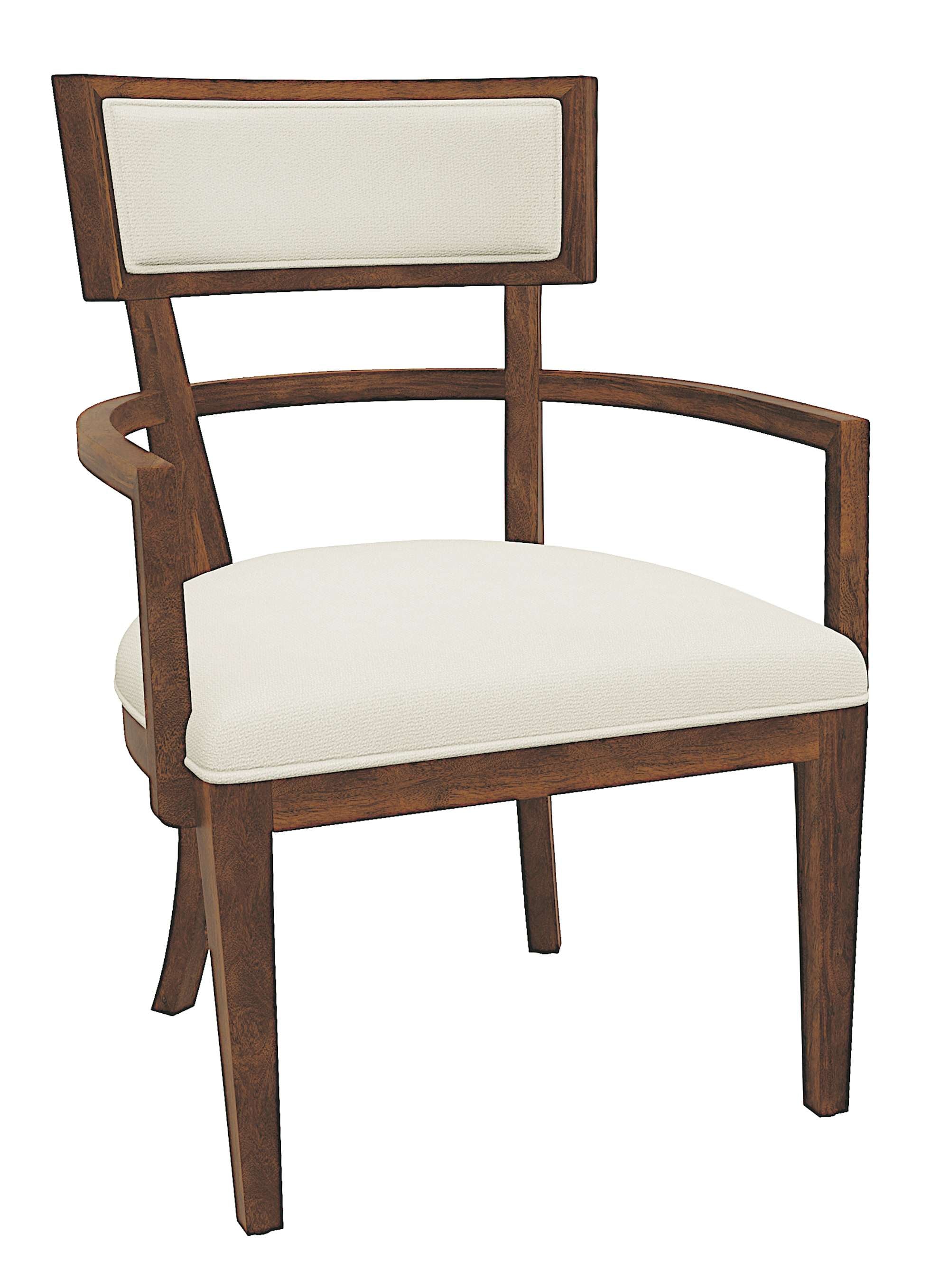 Bedford Park Dining Arm Chair with Bedford Tobacco finish, heavyweight linen upholstery, and wooden frame with curved arms