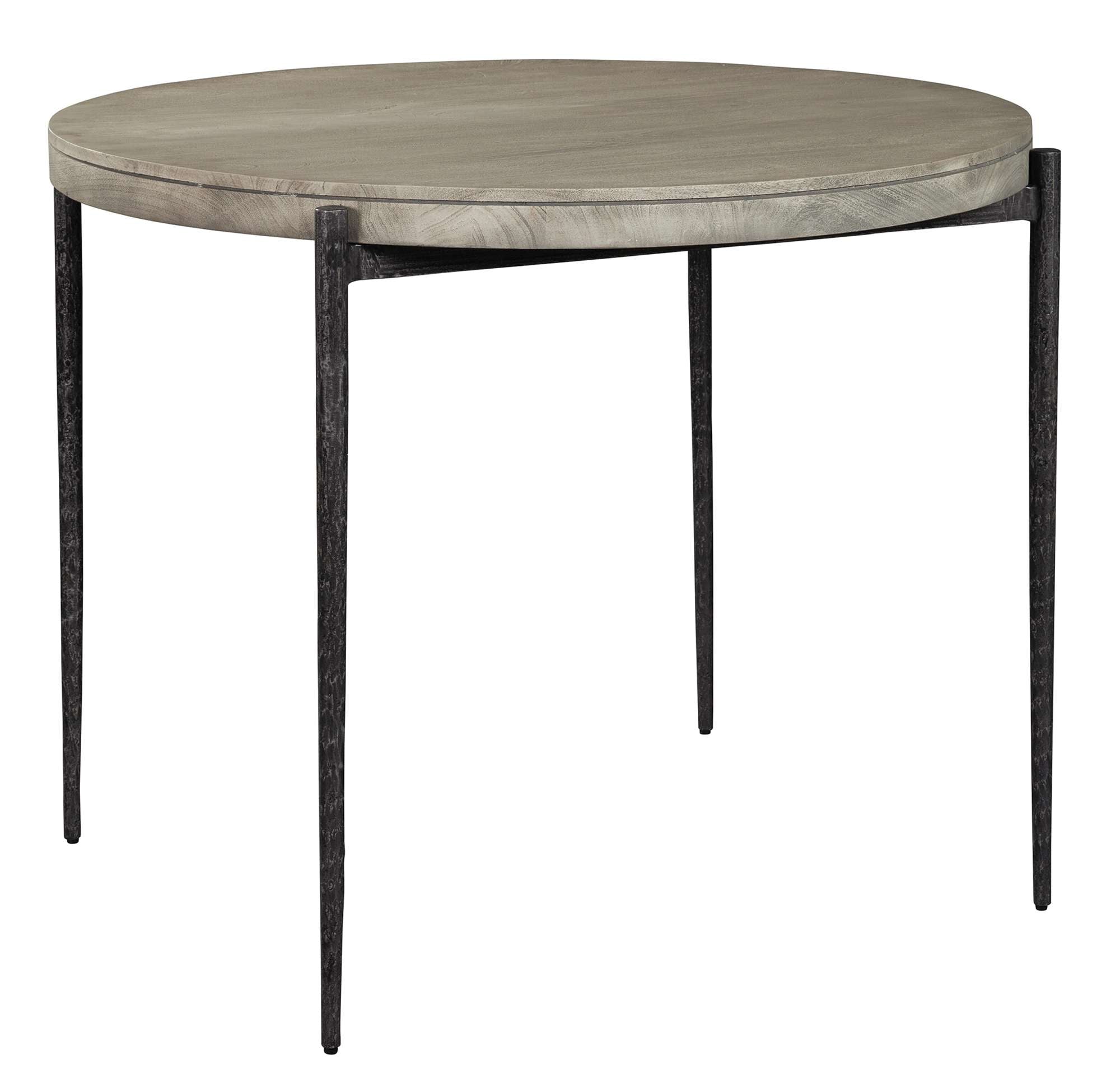 Bedford Park pub table with round gray wood top, slender black metal legs, and minimalist modern design