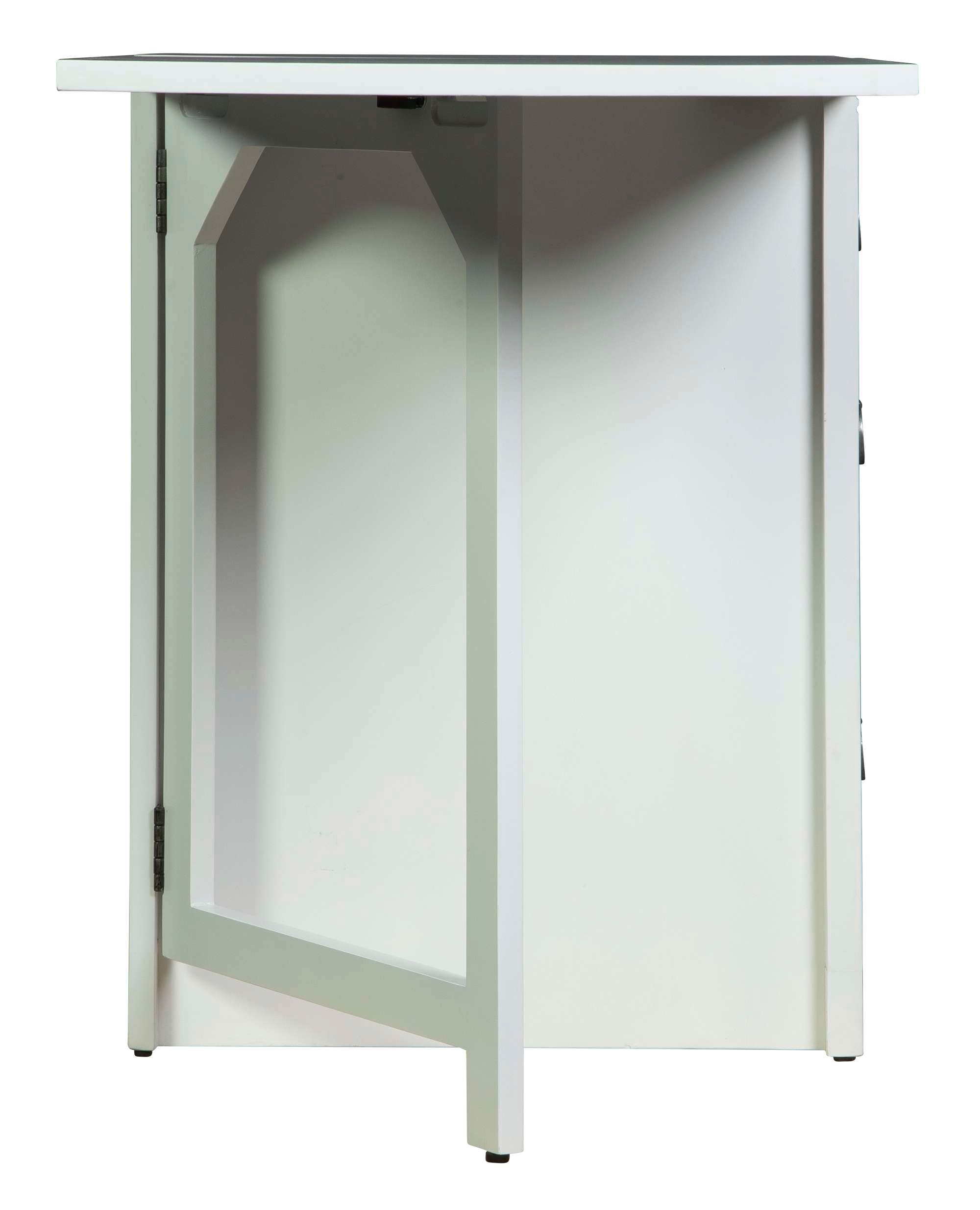 Side view of Hekman Drop Leaf Desk with white finish and foldable side panel for space-saving workspace design