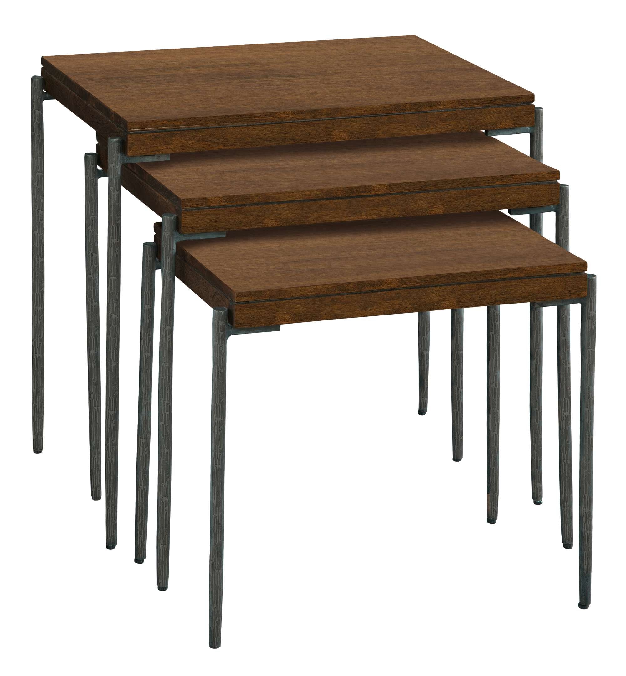 Bedford Park Nest of Tables with solid mango wood tops, aged iron hand-forged base, and Bedford Tobacco finish