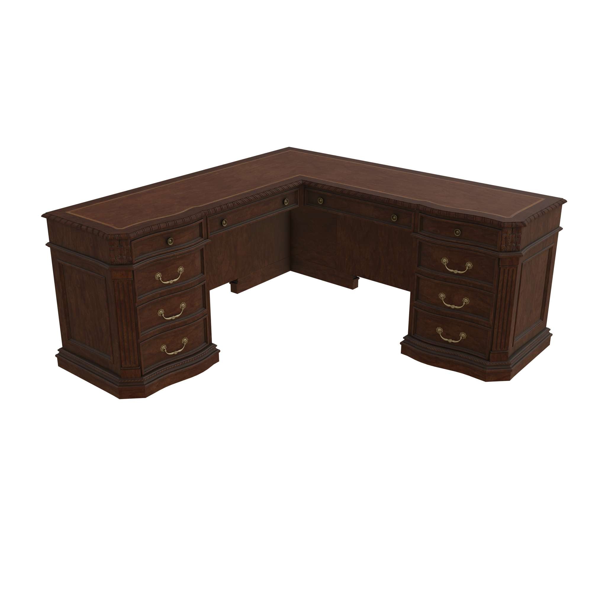 Old World Walnut Burl Executive L-shape Desk