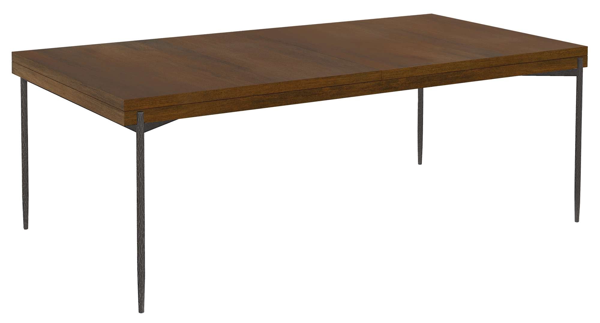 Bedford Park Dining Table with solid mango wood top, hand-forged aged iron base, and slender tapered legs