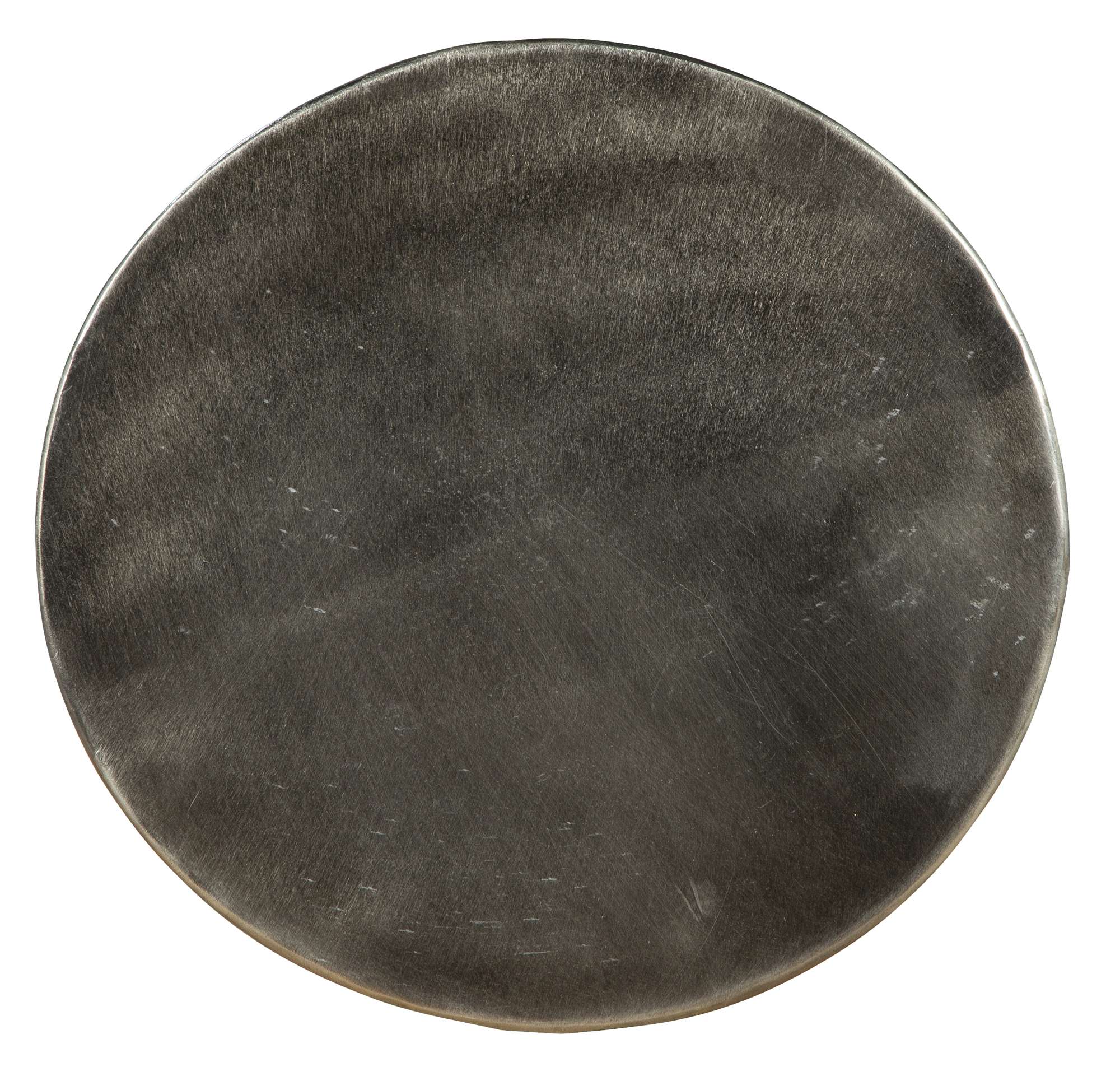 Round iron accent table top with black nickel finish and subtle distressed texture for versatile decor styles