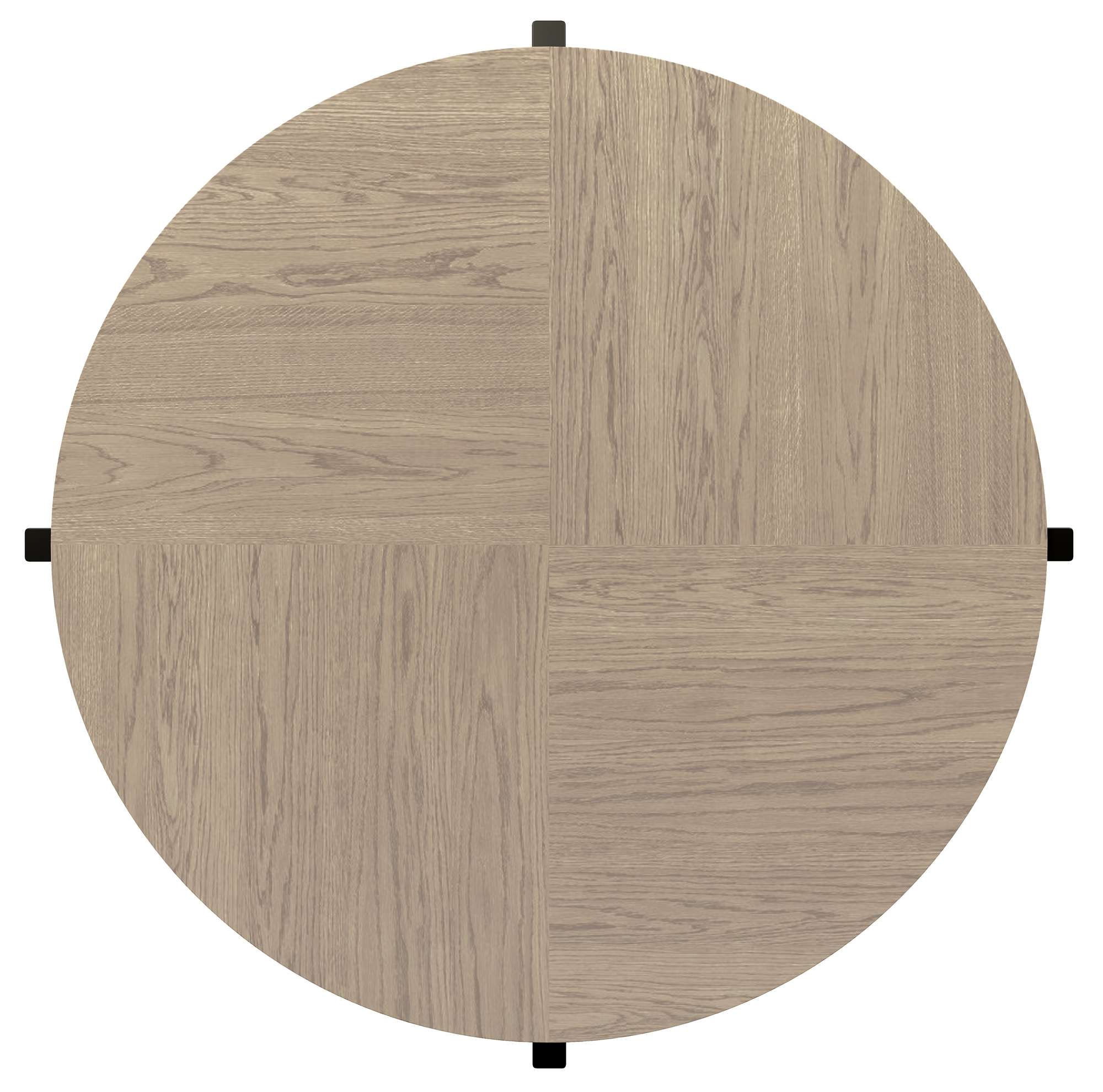 Round Mayfield End Table top with parquet veneer in natural oak finish and subtle gray sandblasted texture
