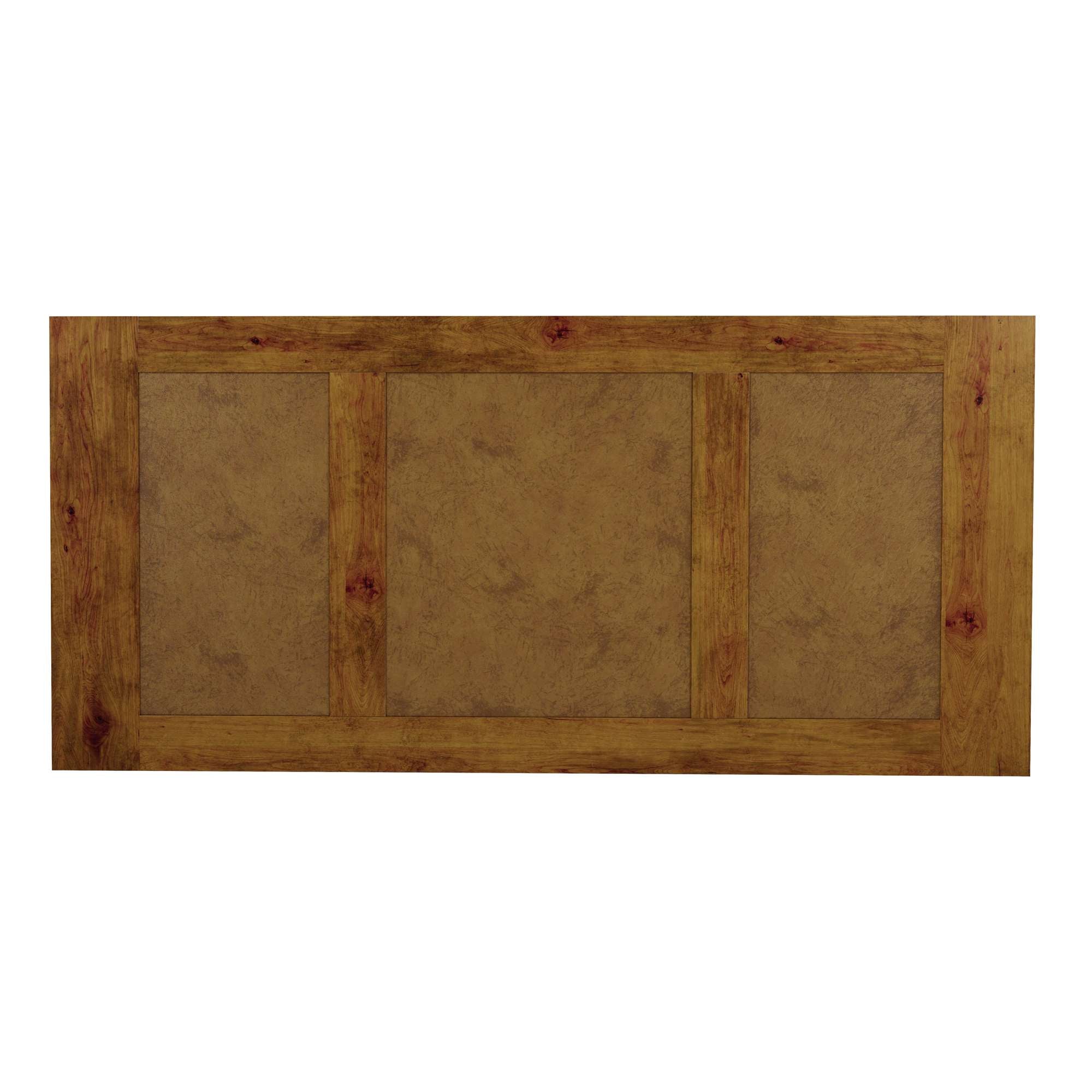 Desk top view with select wood solids and veneers, blind-tooled leather inset, and antique brass hardware accents