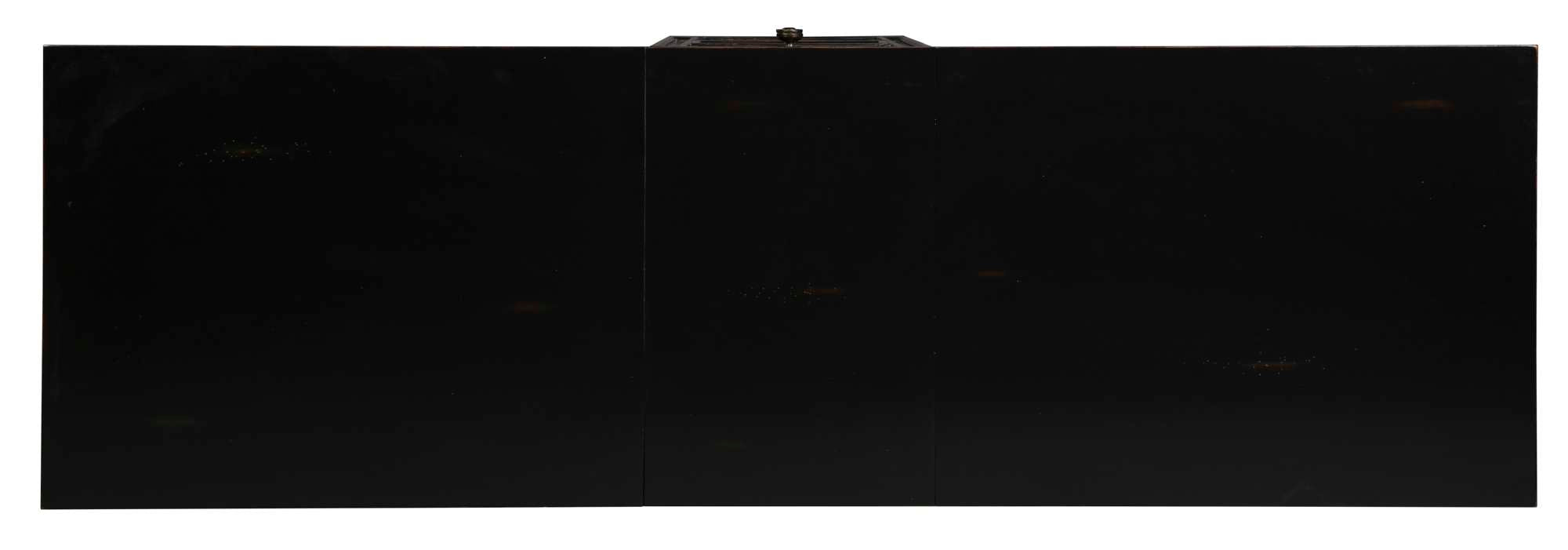 Folded drop leaf desk in dark finish with clean lines and minimalist design for compact modern workspace setup