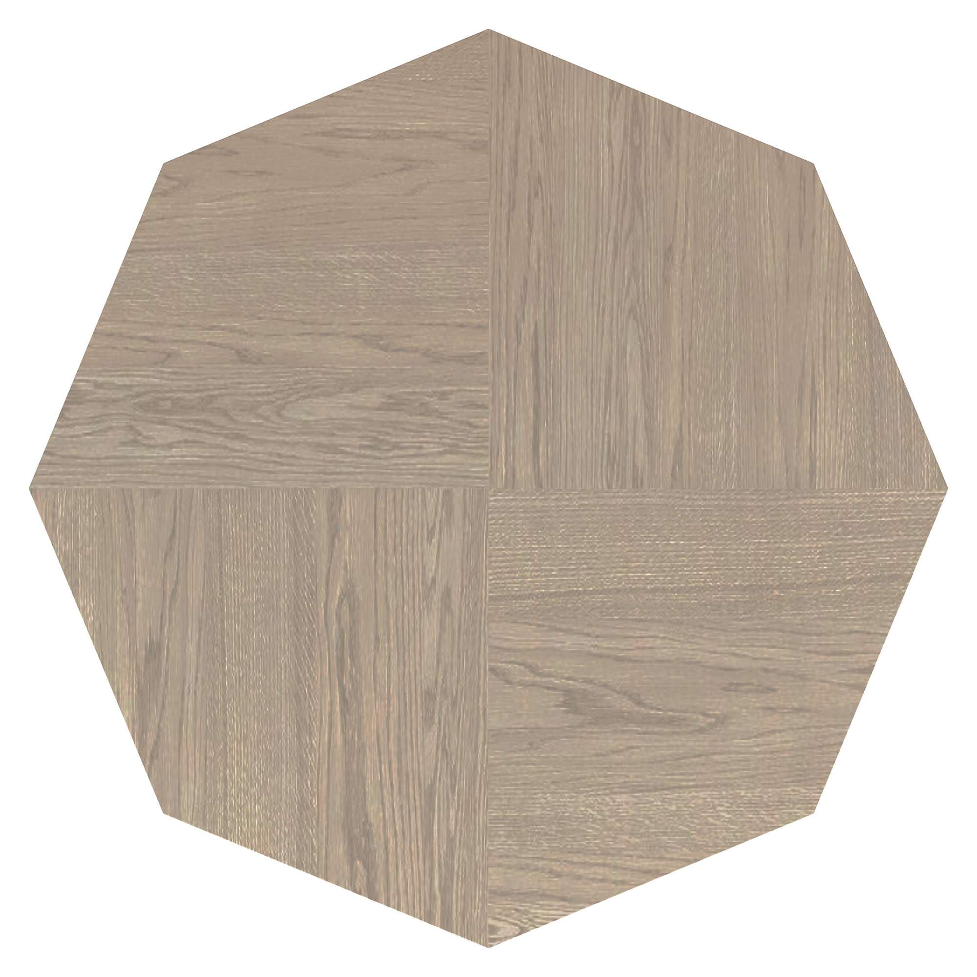 Octagonal parquet veneer top with light gray oak finish and subtle wood grain texture on Mayfield End Table