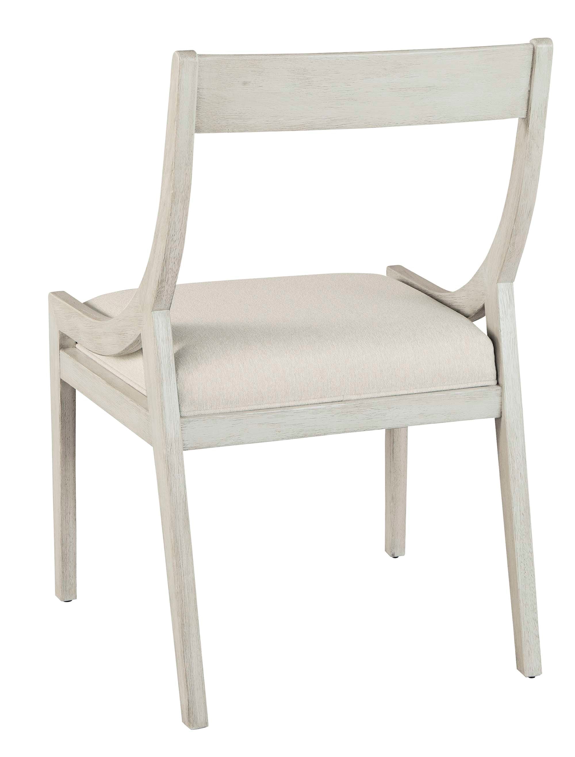 Sierra Heights sling dining arm chair with Mindi veneer solids, soft white taupe linen seat fabric, and Sierra finish frame