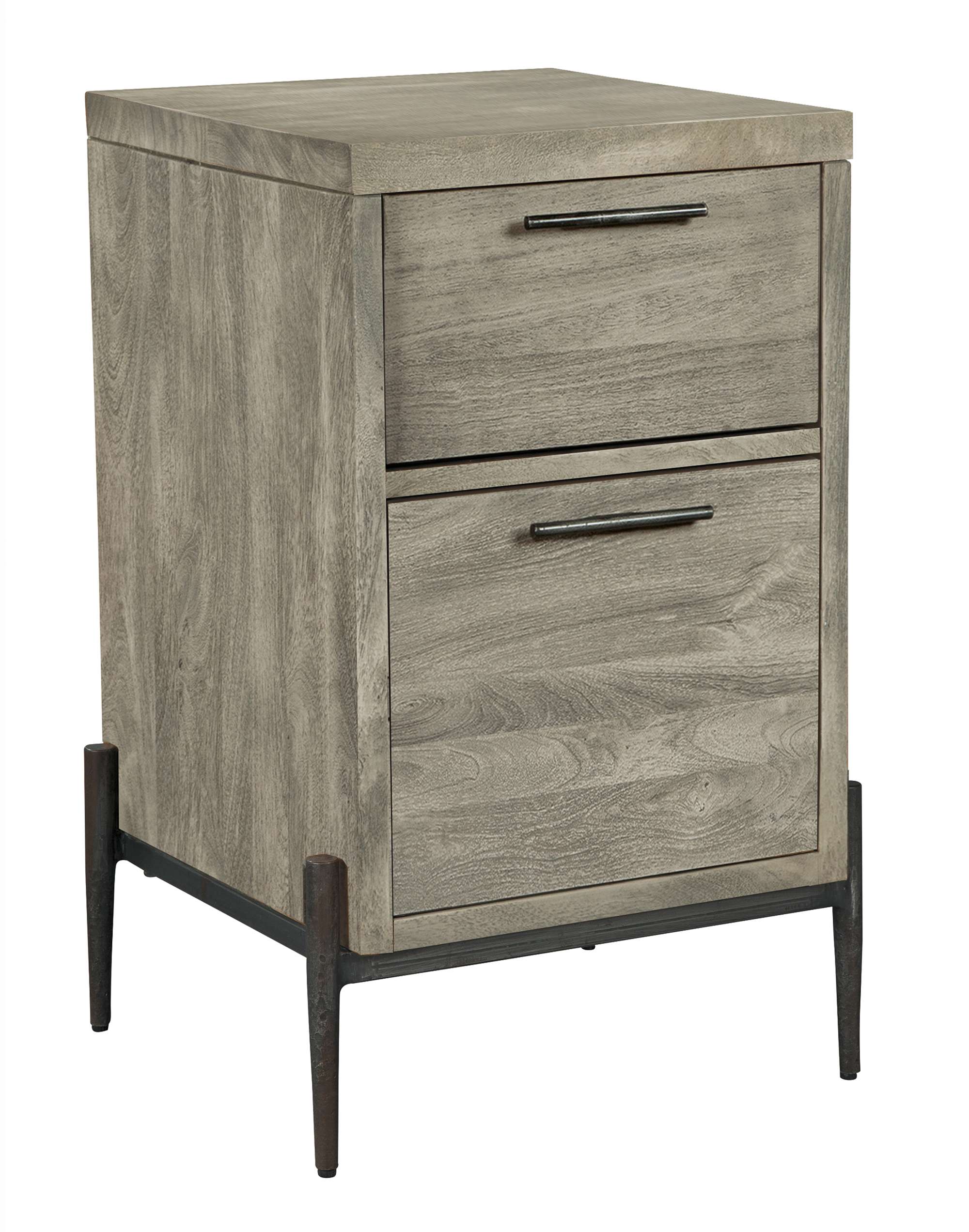 Bedford Park file cabinet with mango solids, Bedford Grey finish, forged iron base, two drawers with full extension slides