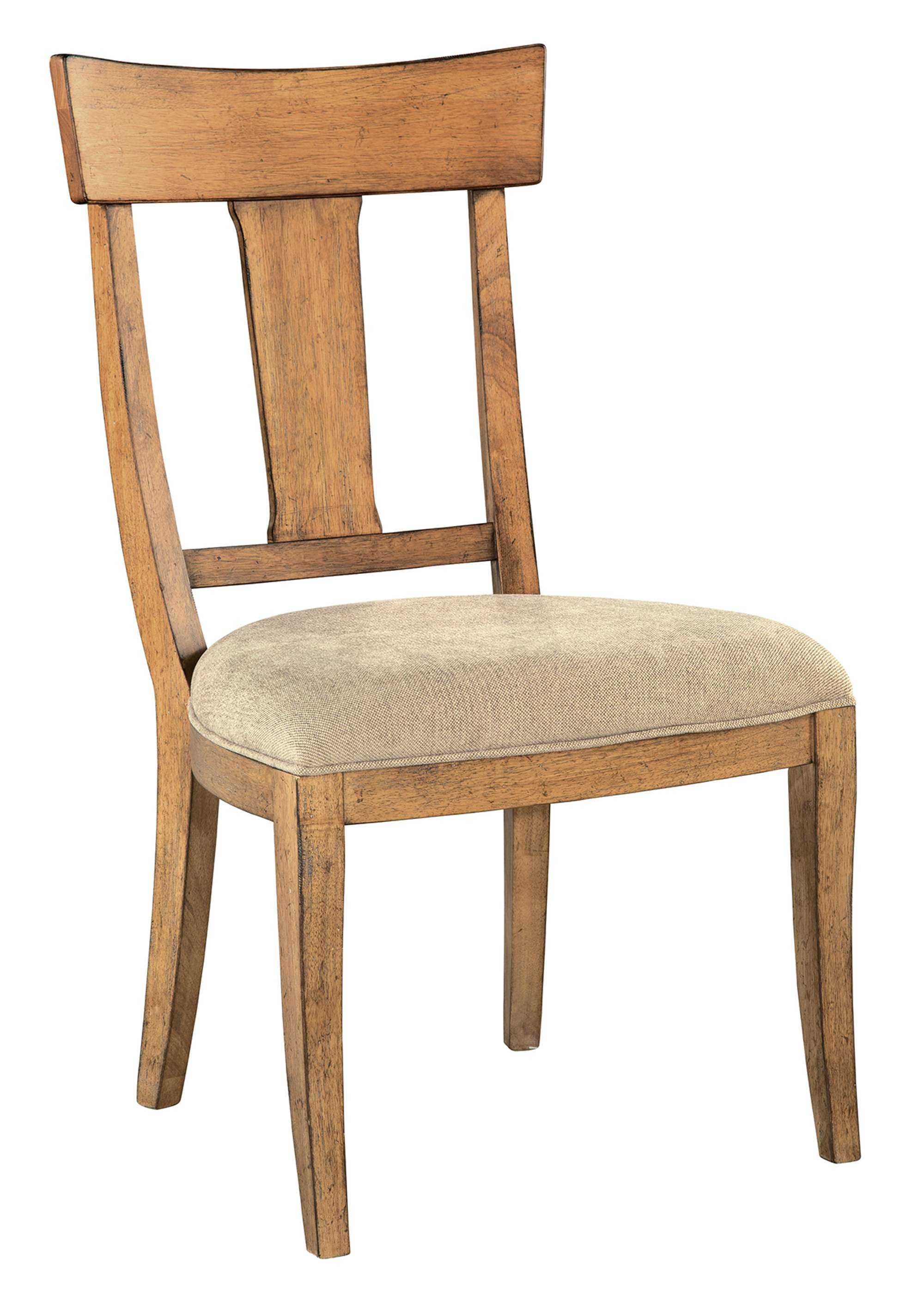 Wellington Hall dining side chair with acacia veneer frame, natural finish, and linen upholstered seat cushion