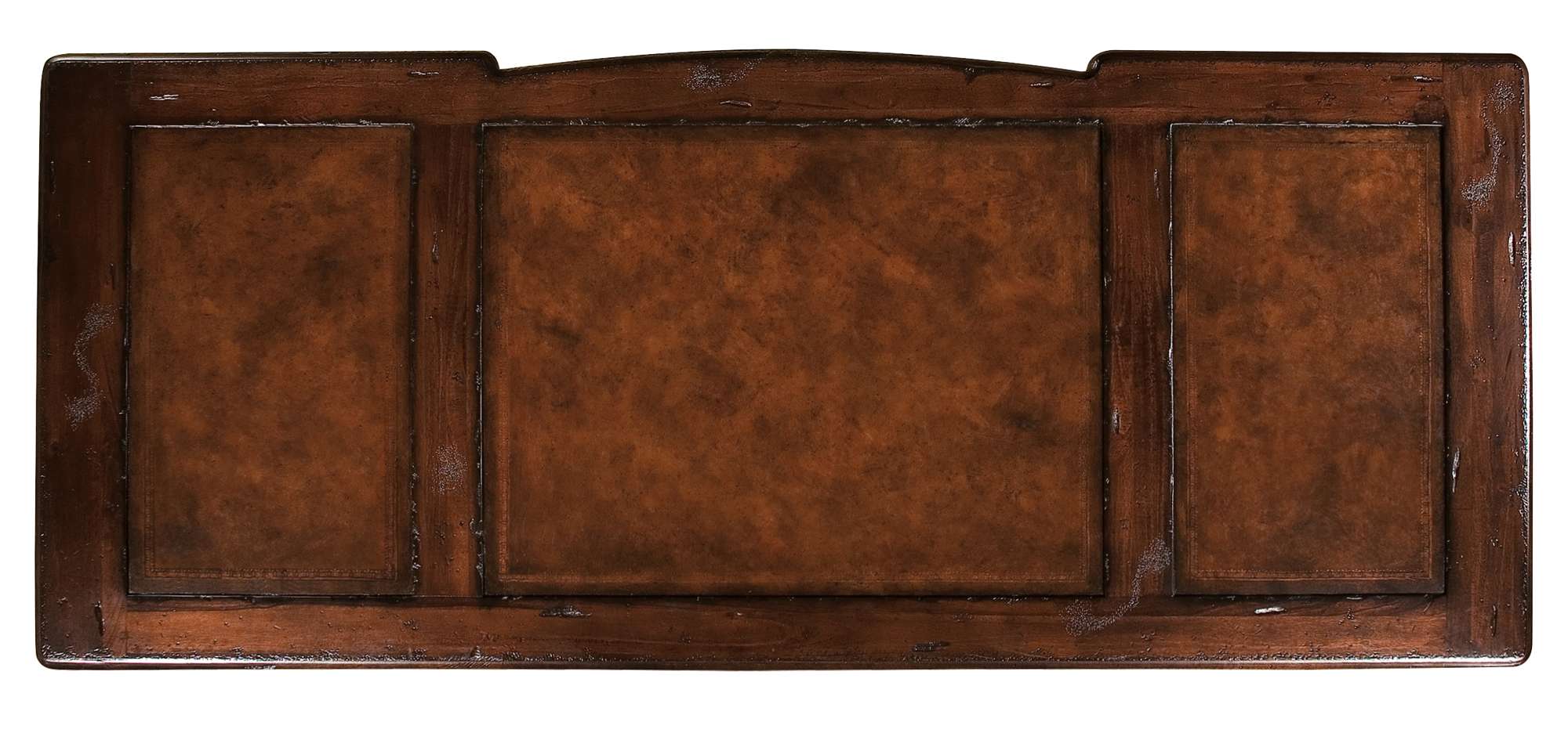 Havana desk brown leather top with burnished copper tooling and solid mahogany frame with veneer panels