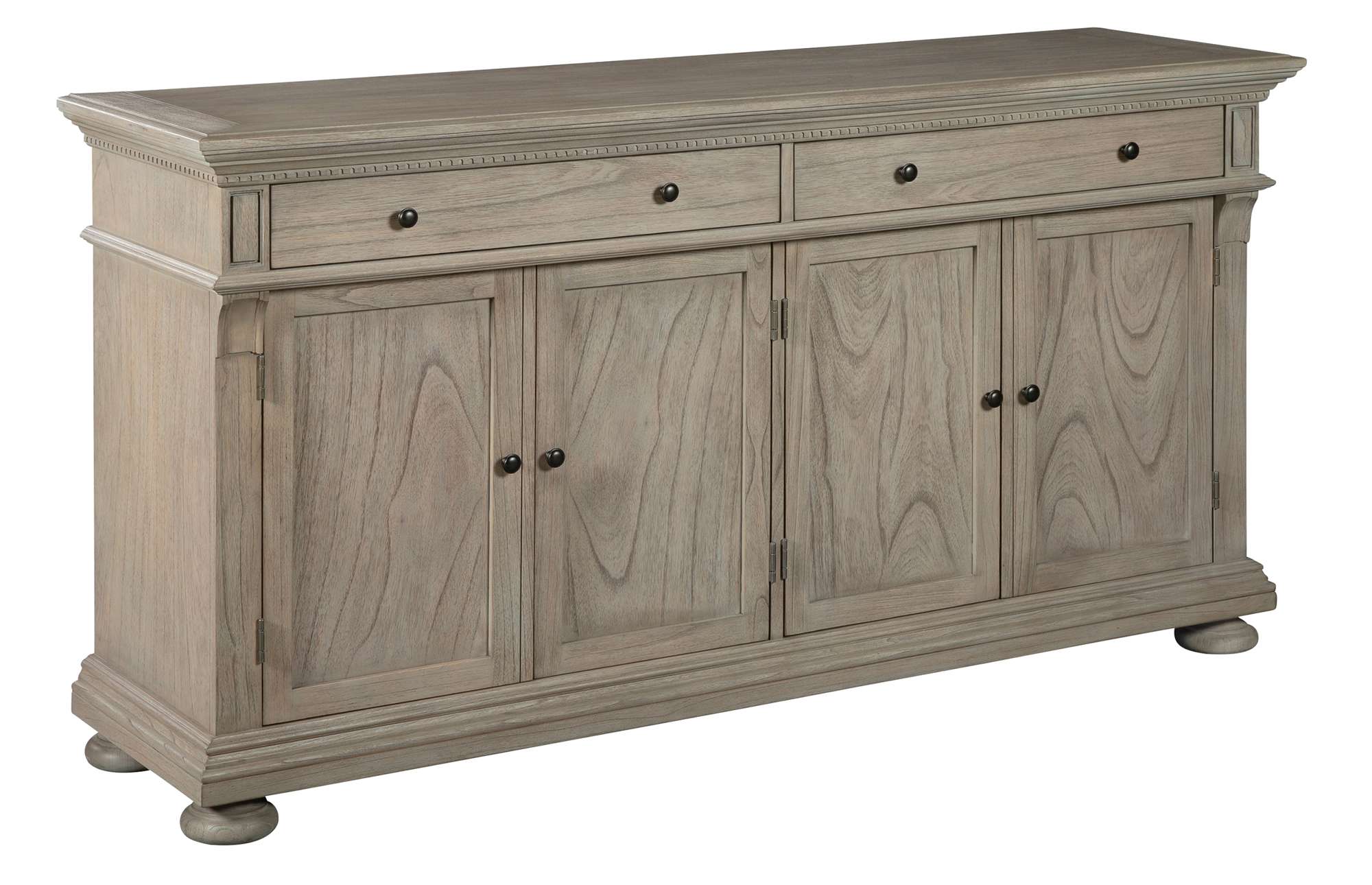Wellington Estates dining buffet with mindi veneers and solids, two drawers with silver liners, four doors with interior shelves