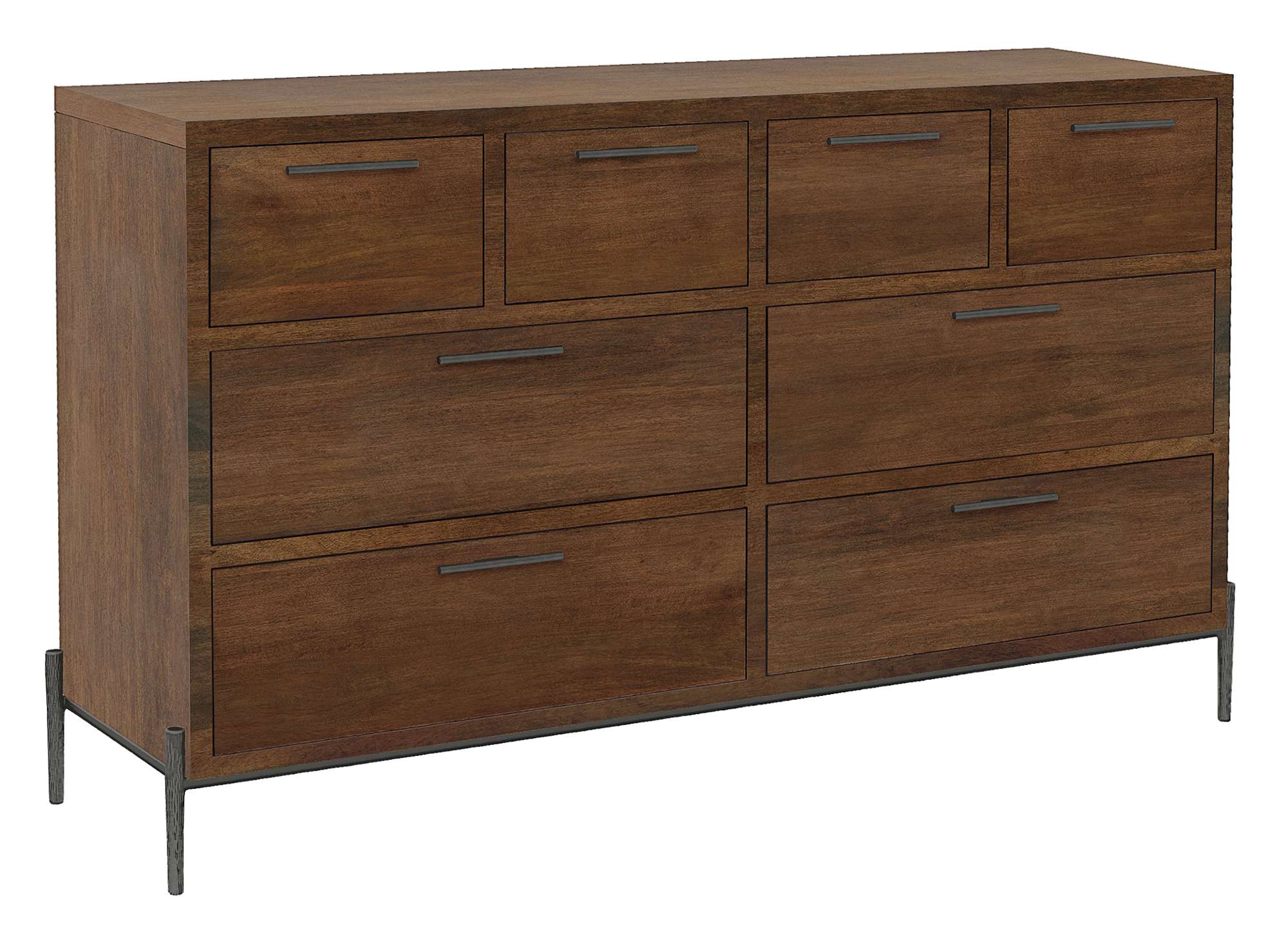 Bedford Park Dresser with six soft-close drawers, solid mango wood, aged iron hardware, and Bedford Tobacco finish