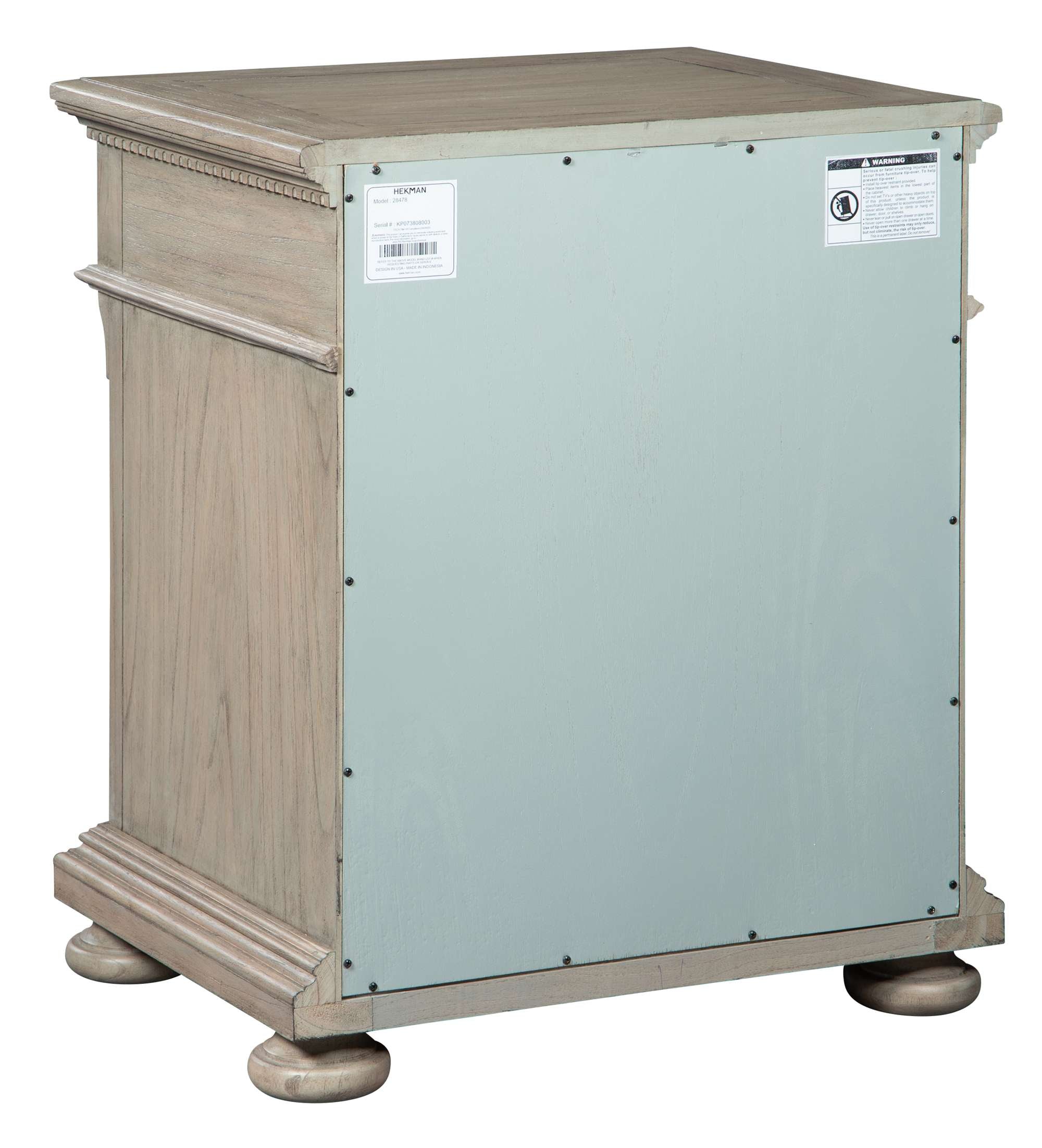 Wellington Estates office file cabinet side view with mindi veneers, solids, and rustic antique brown finish back panel