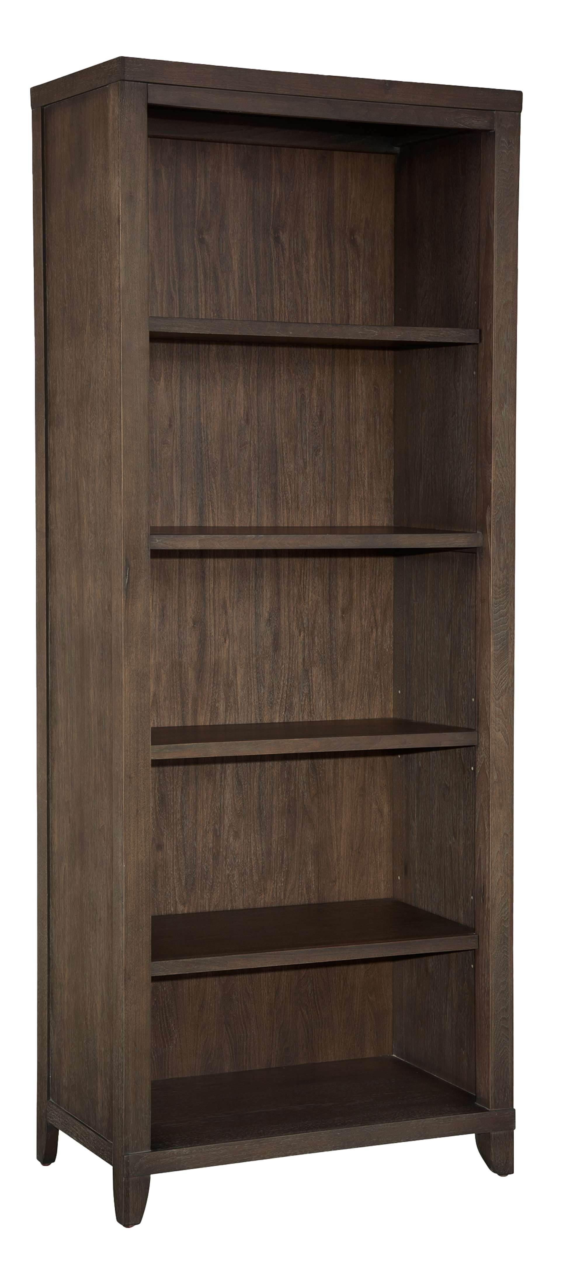 Urban Executive side bookcase with select veneer and solids, three adjustable shelves, one fixed shelf, and levelers in dark finish