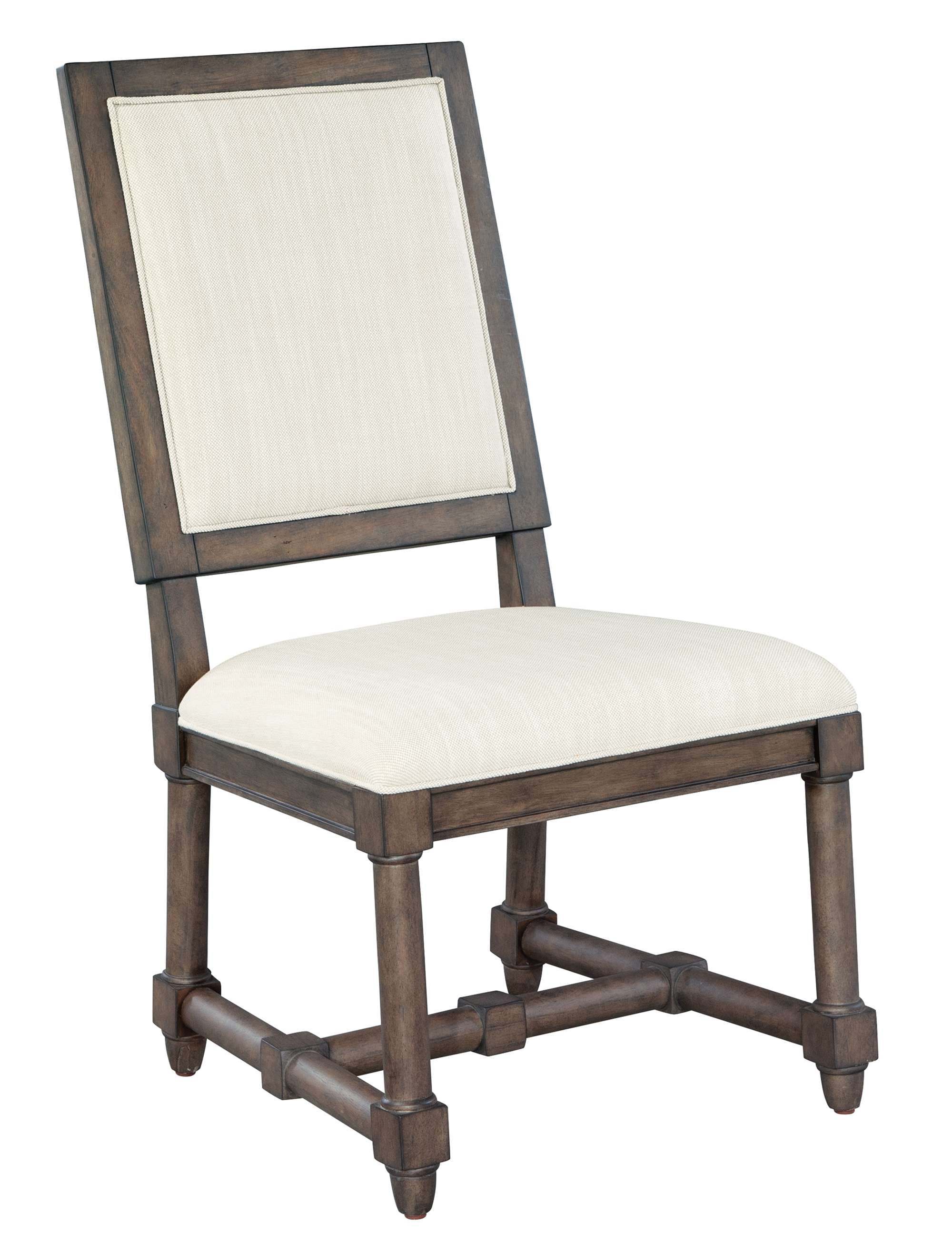 Lincoln Park upholstered dining side chair with select solid wood frame and white linen cushioned seat and back