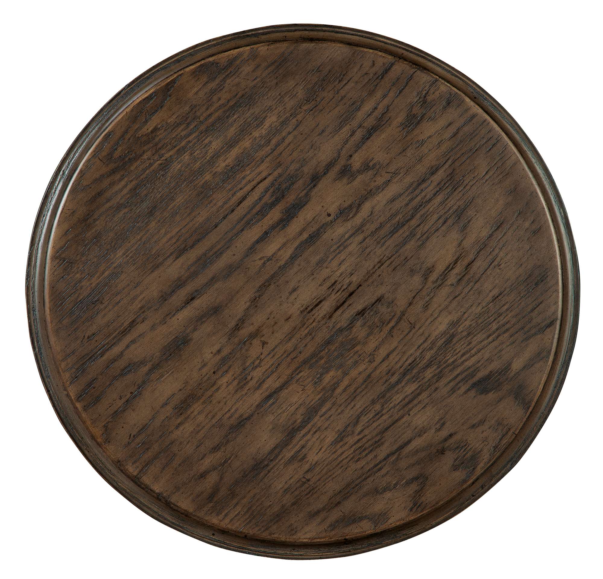 Wexford End Table round oak veneer top with inset molded edge and dark mindi wood finish