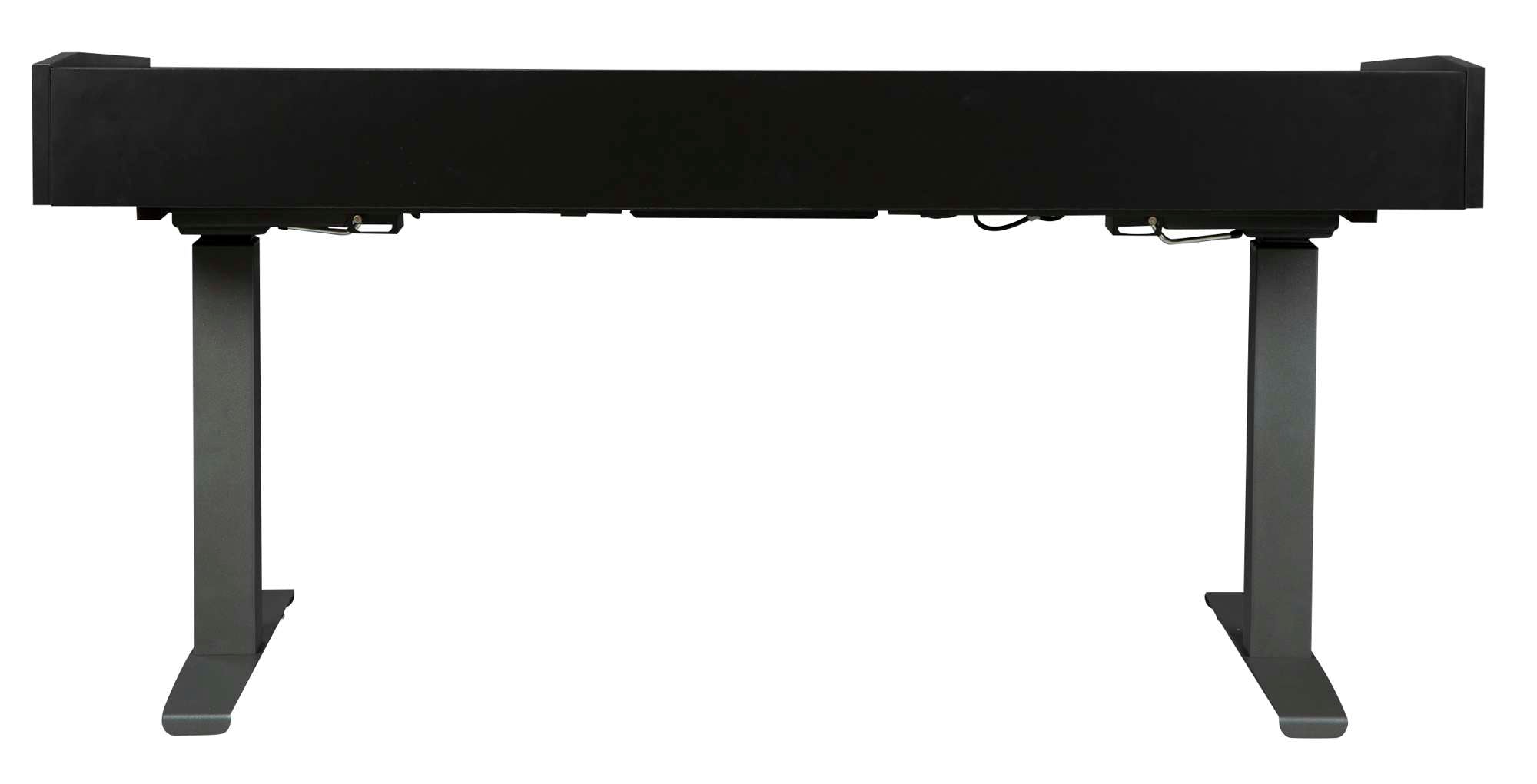 Custom adjustable height desk base with sturdy black metal frame and dual-support legs for stability and ergonomic workspace setup