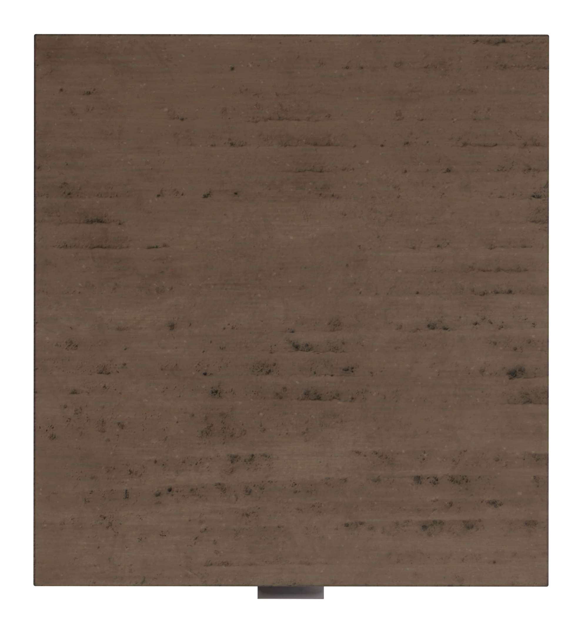 Square top of Organic Living end table with irregular reeded carving and rustic brown finish on single drawer face