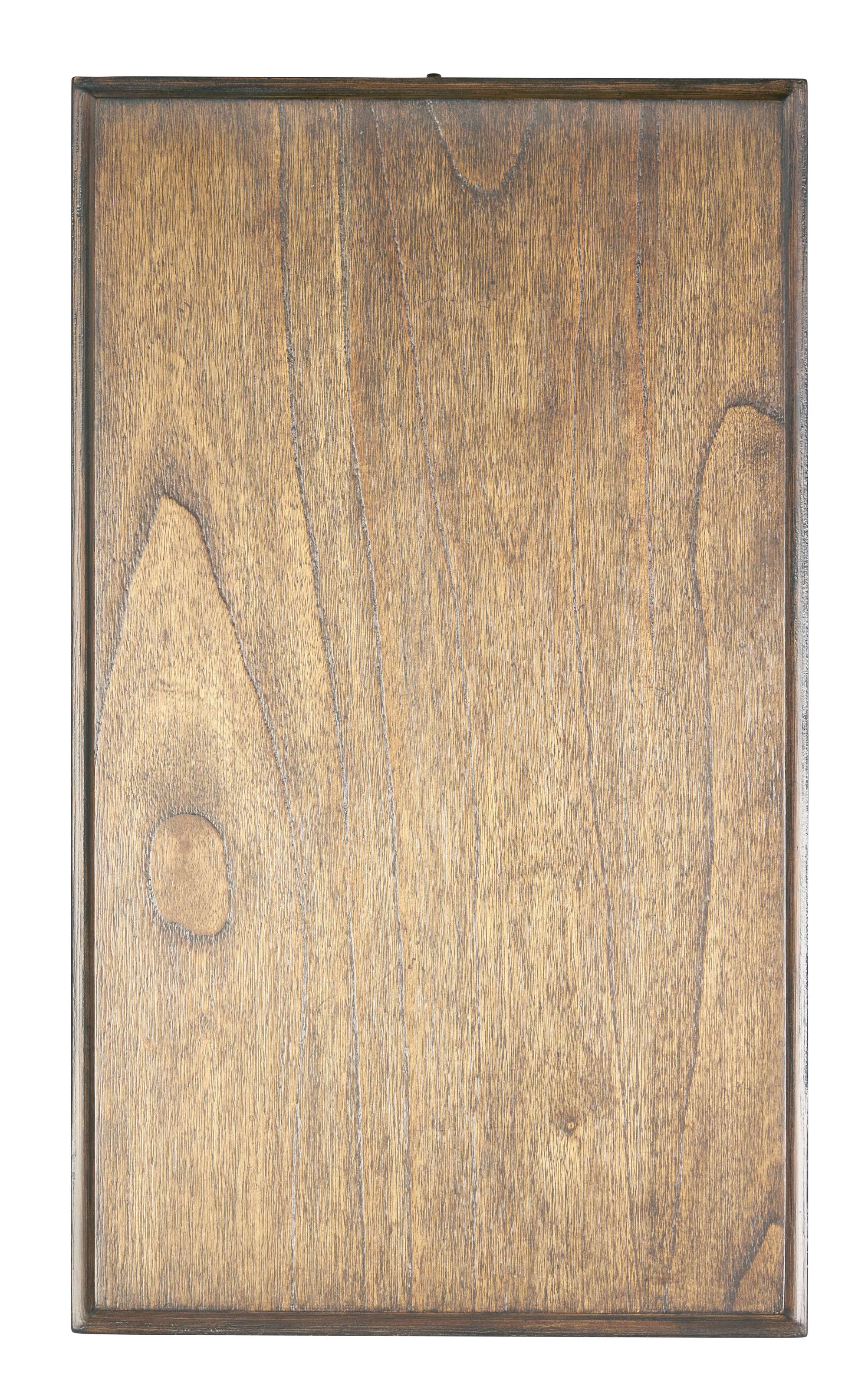 Top view of chairside end table with warm wood finish and natural grain detail in rectangular shape