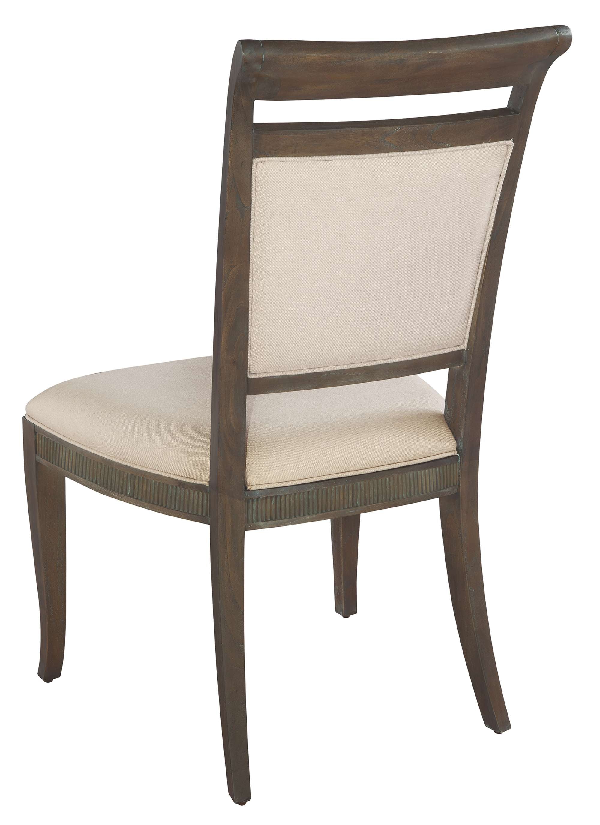 Urban Retreat upholstered dining side chair with reeded seat rails, select solids and veneers, and Sumatra finish back view