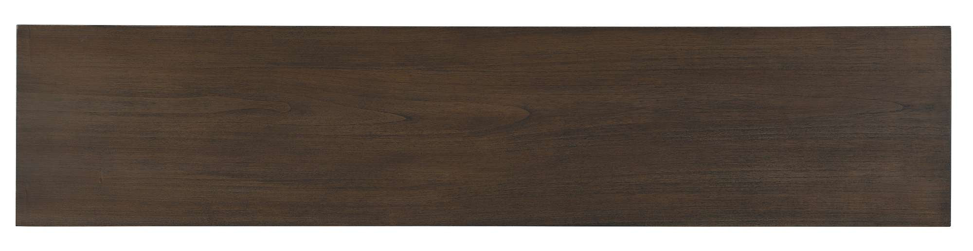 Linwood sofa table top in rich finish with smooth mindi wood grain and warm brown tones