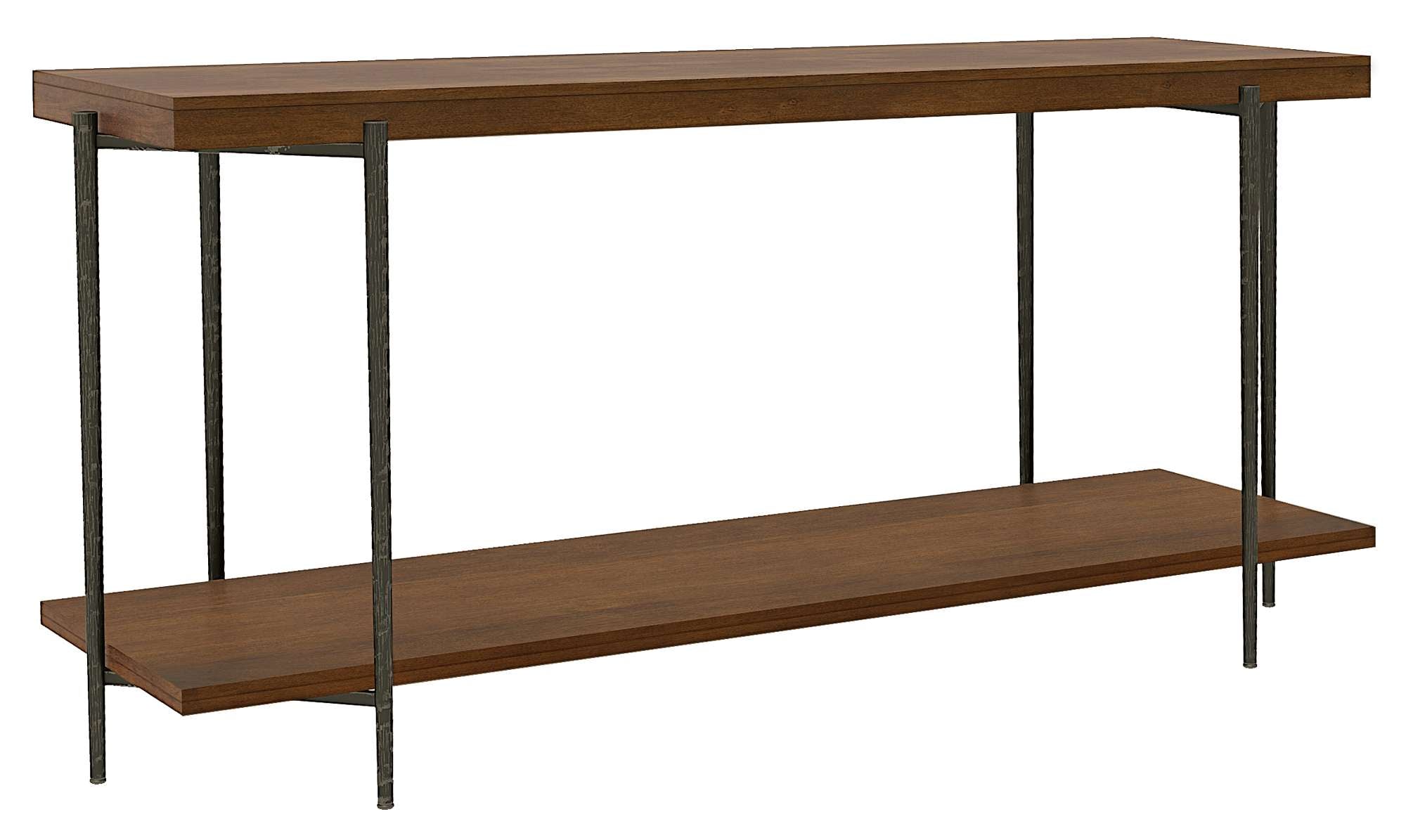Bedford Park Sofa Table with solid mango wood top and shelf, hand-forged iron base, and Bedford Tobacco finish