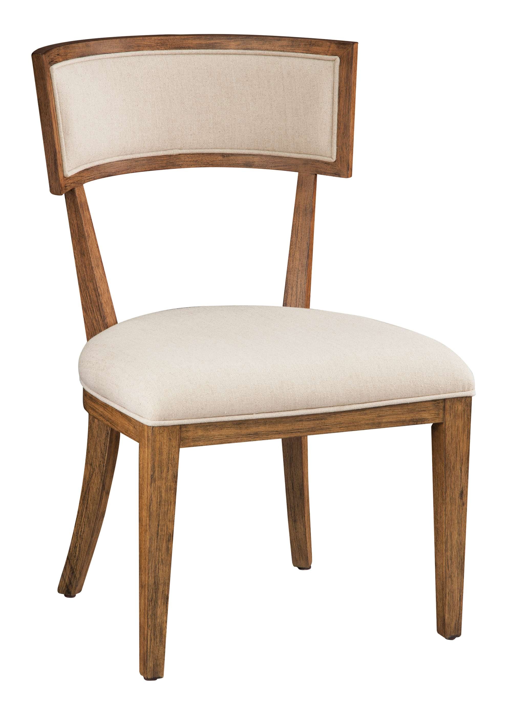 Bedford Park dining side chair with heavyweight linen upholstery, curved backrest, and Bedford finish wood frame