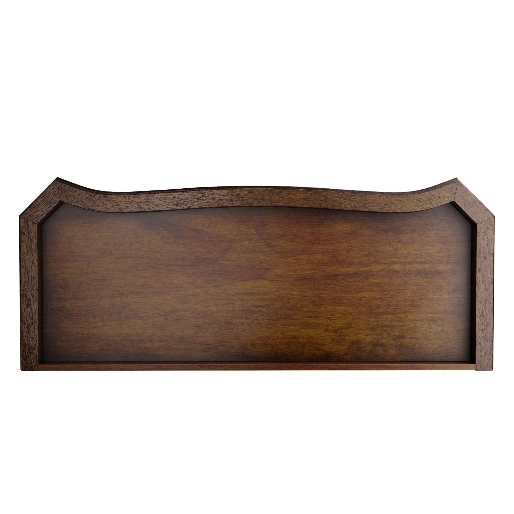 Old World Walnut Burl executive center bookcase top panel with curved wood frame and walnut finish
