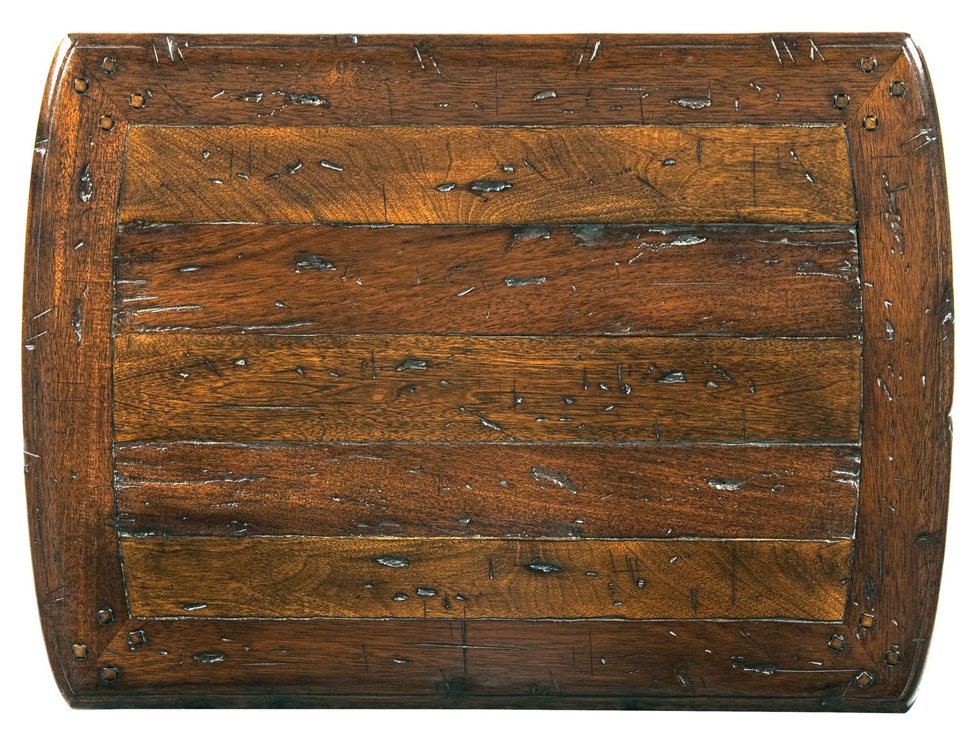 Rue De Bac nesting table top with cognac finish, hand-planed mahogany solids, and select veneer planks in horizontal rows