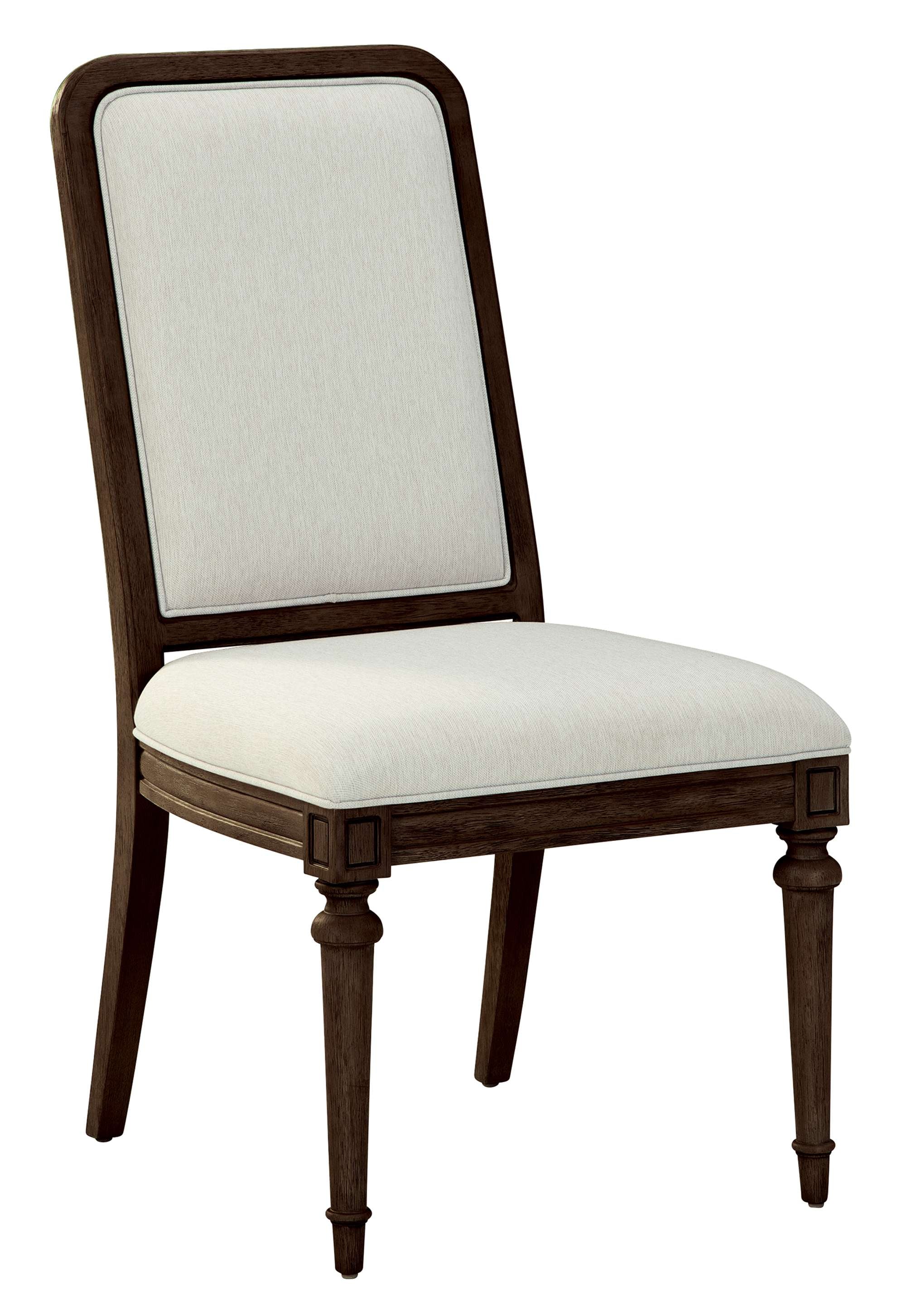 Wellington Estates side chair with java finish frame and heavyweight linen upholstered seat and backrest